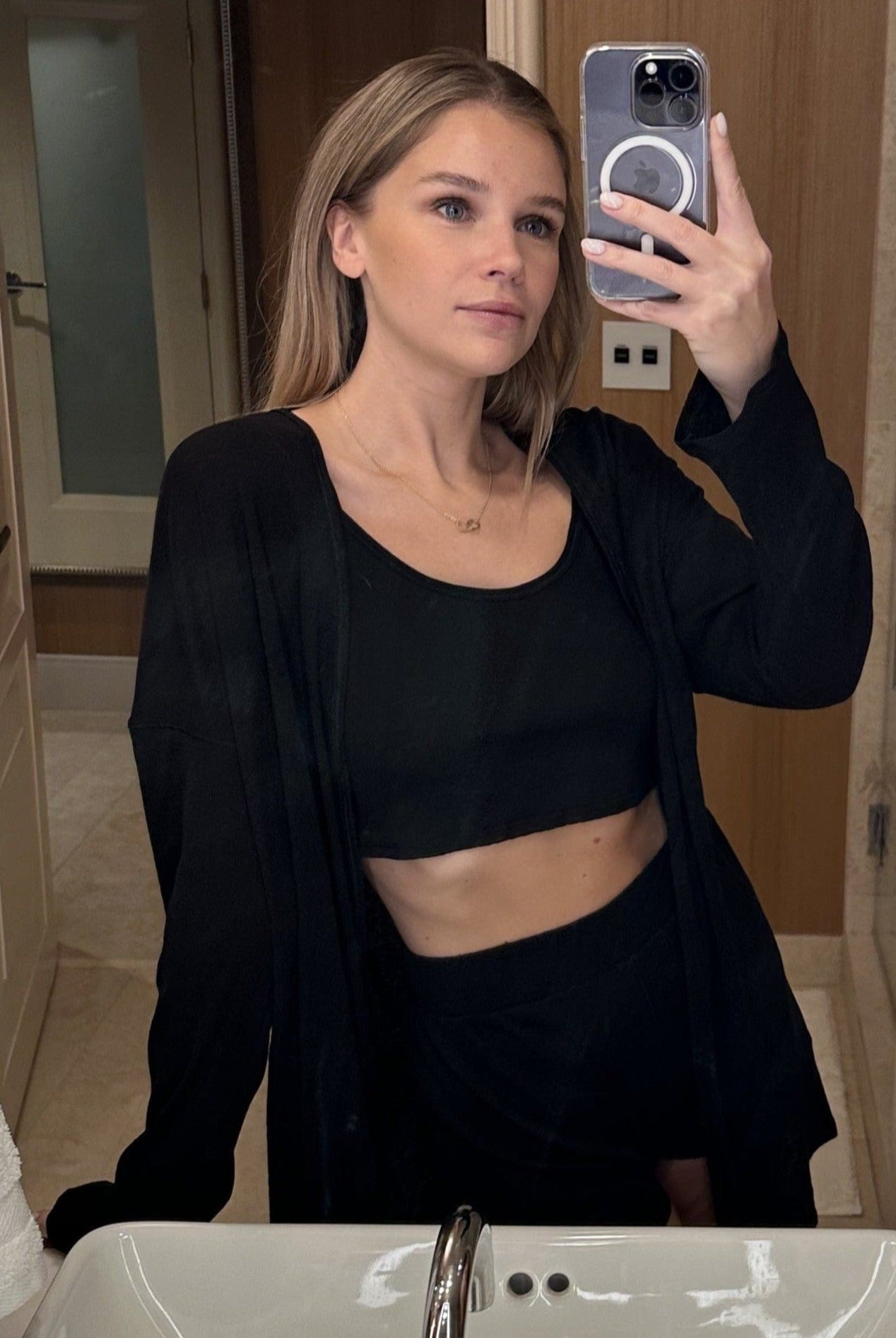 Lezat Loungewear Kora Cotton Tank, Shorts & Robe Sleep Set - Black