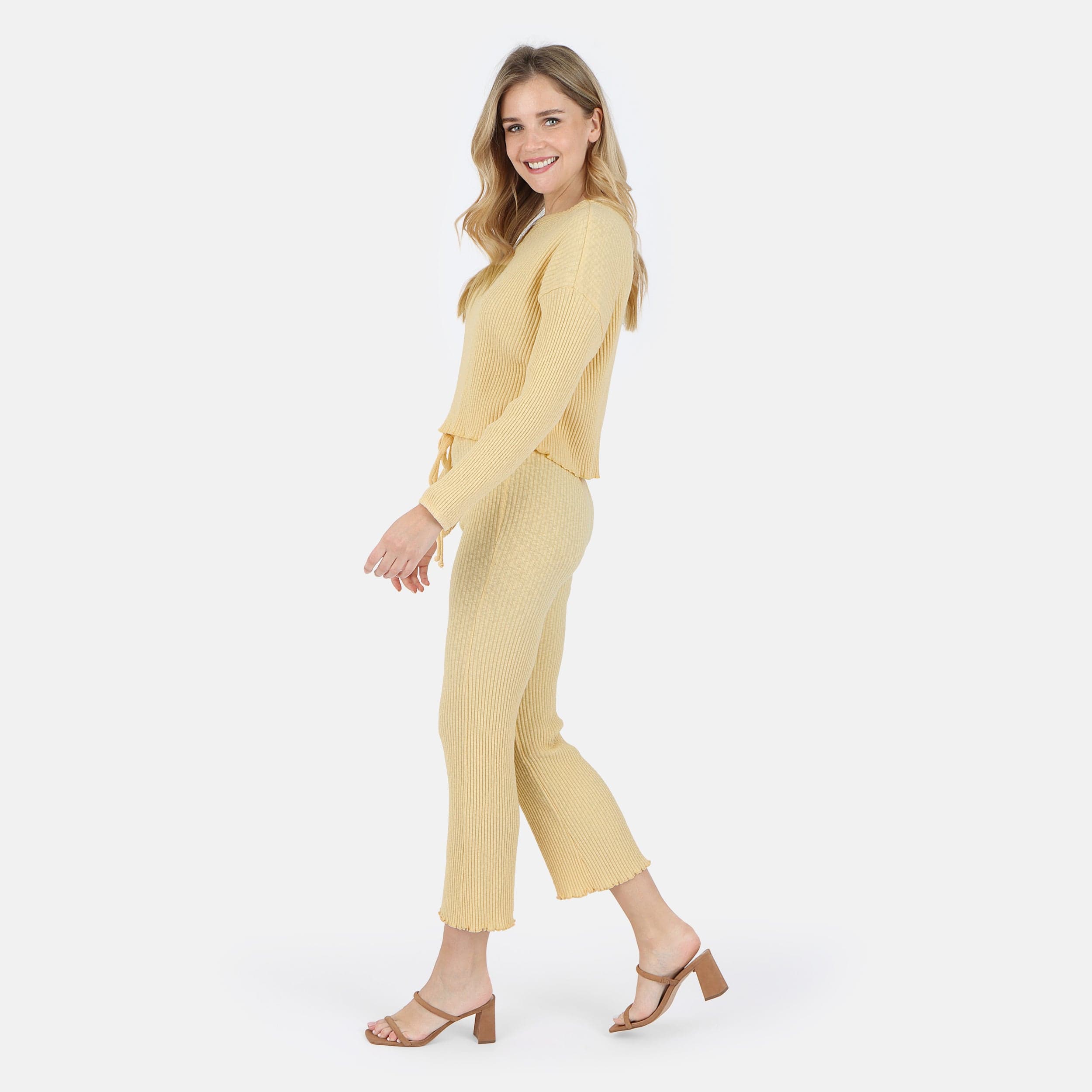 Lezat Pullover Fiona Organic Cotton Waffle Thermal Pant - Canary