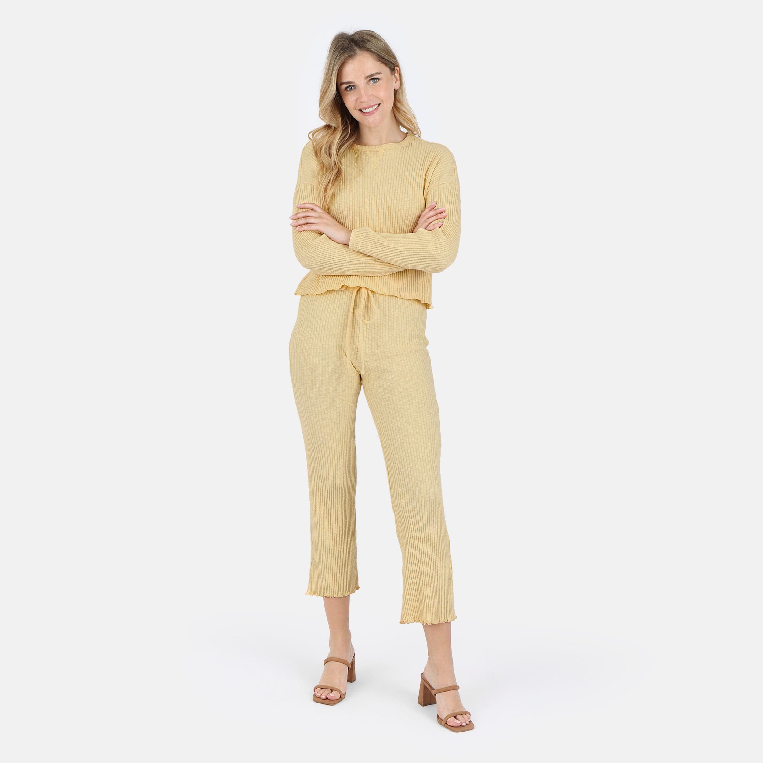 Lezat Pullover Fiona Organic Cotton Waffle Thermal Pant - Canary