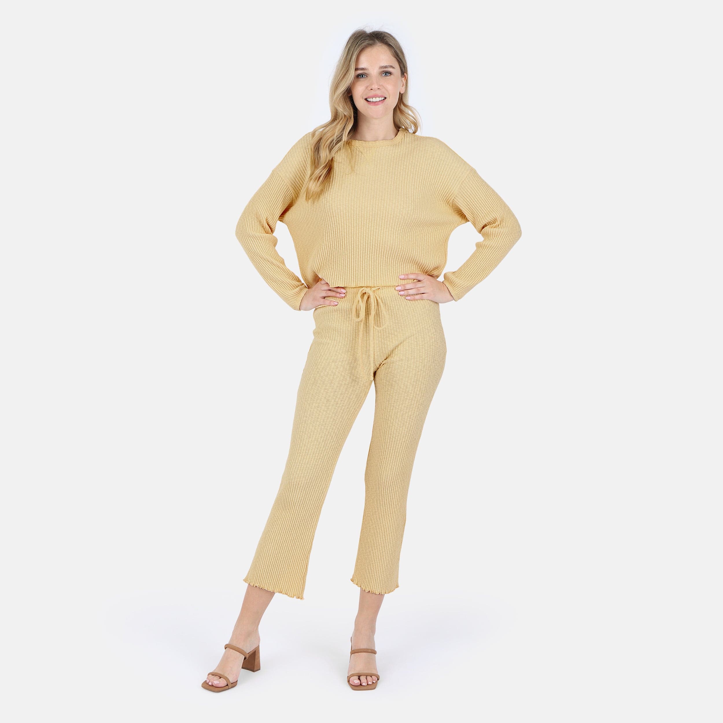 Lezat Pullover Fiona Organic Cotton Waffle Thermal Pant - Canary