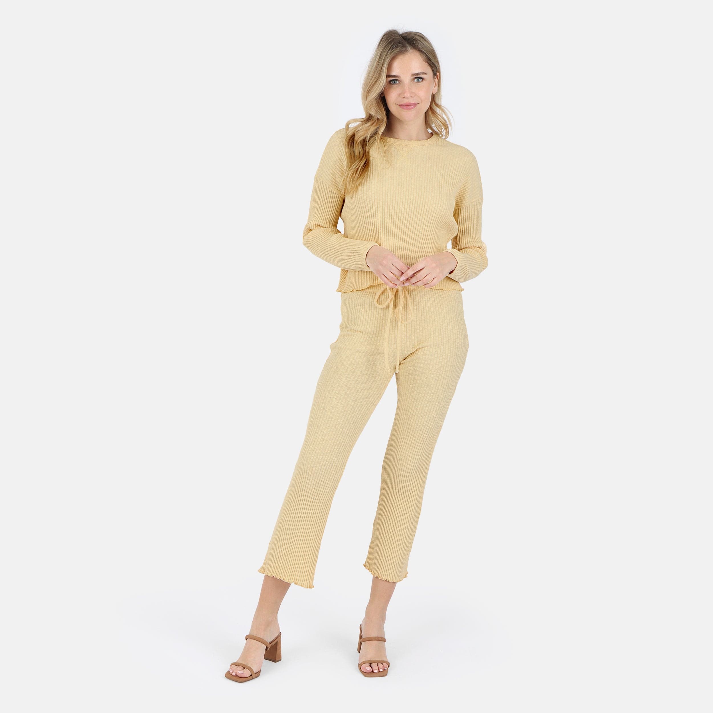 Lezat Pullover Fiona Organic Cotton Waffle Thermal Pant - Canary