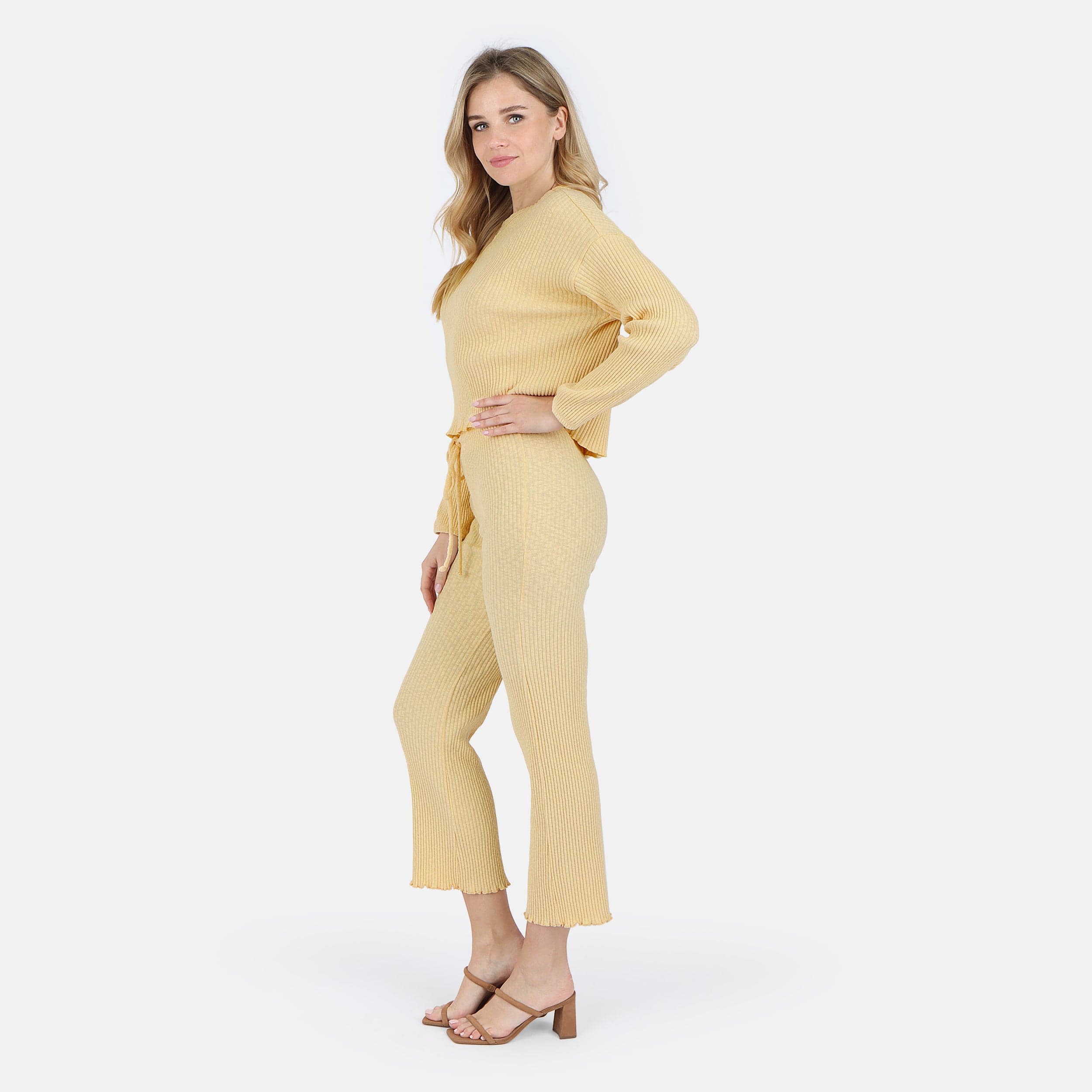 Lezat Pullover Fiona Organic Cotton Waffle Thermal Pant - Canary