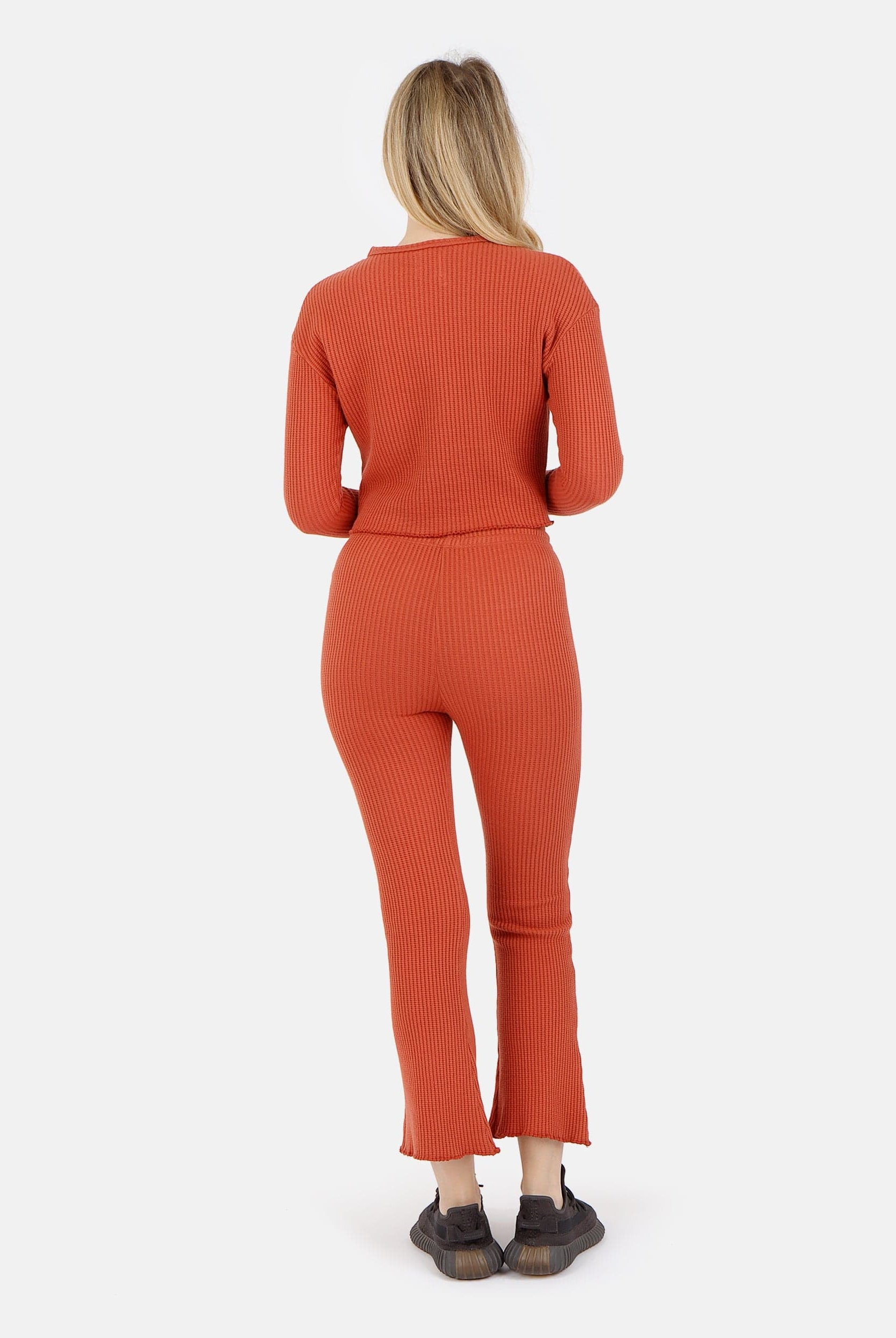 Lezat Pullover Fiona Organic Cotton Waffle Thermal Pullover Top - Brick