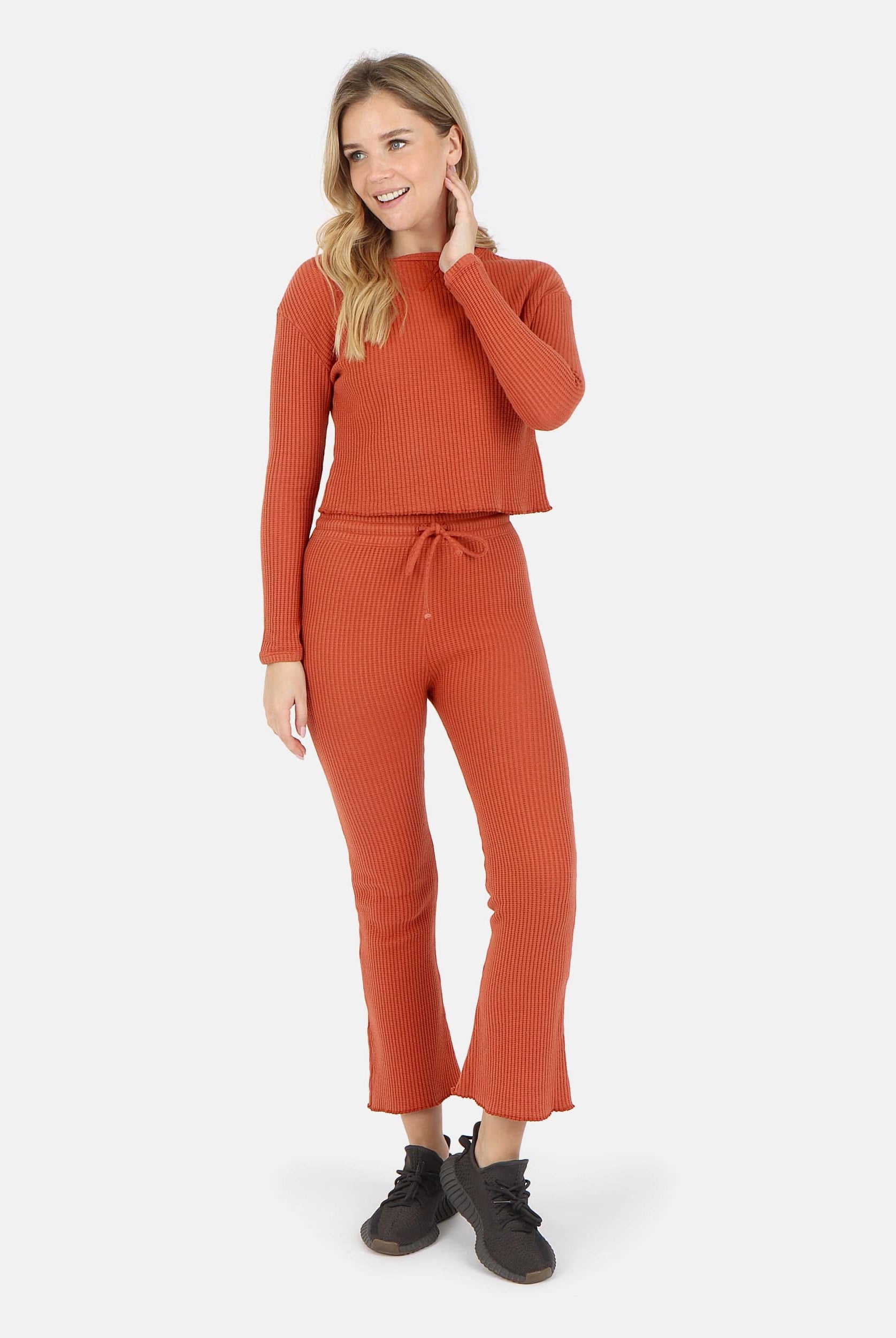 Lezat Pullover Fiona Organic Cotton Waffle Thermal Pullover Top - Brick