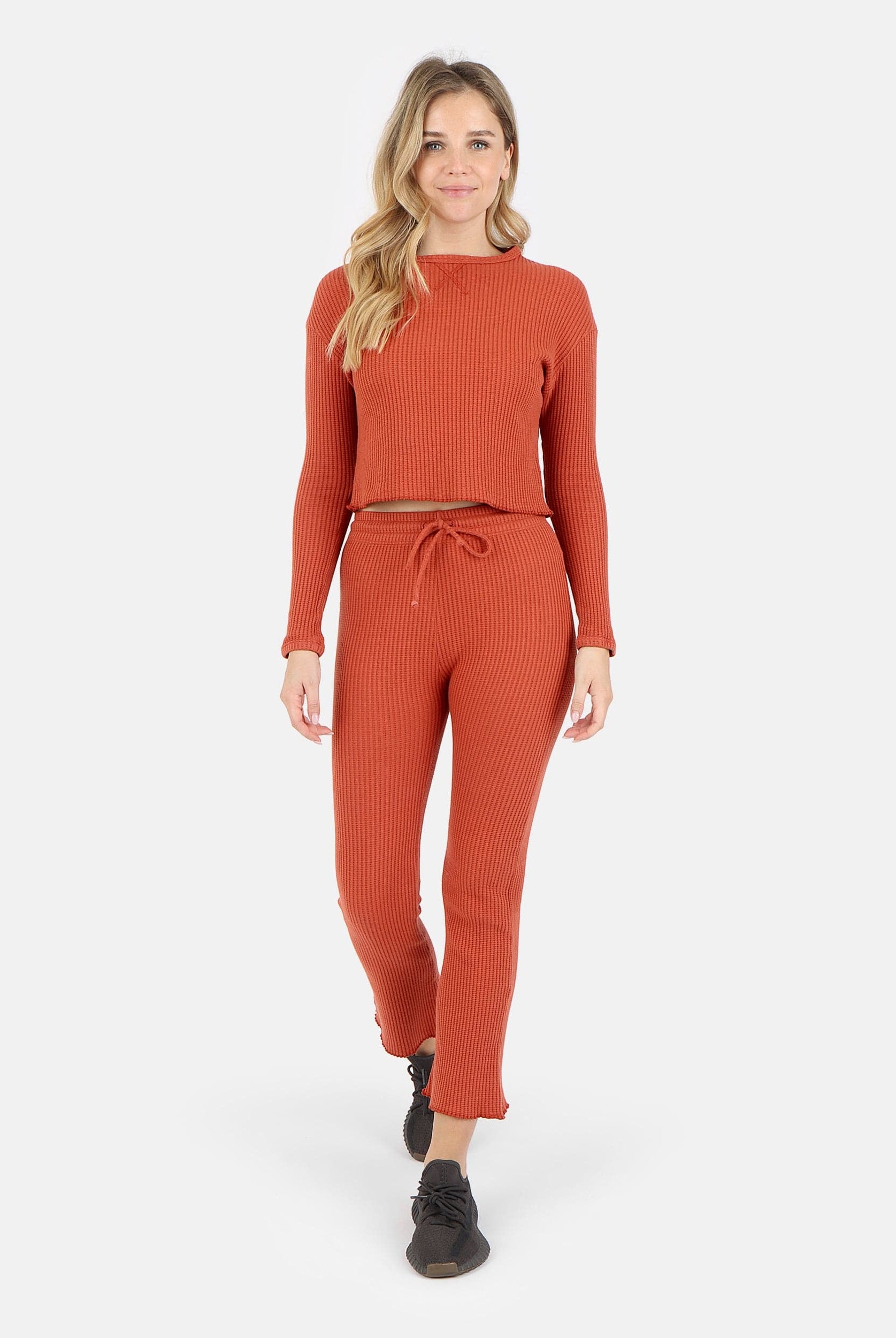 Lezat Pullover Fiona Organic Cotton Waffle Thermal Pullover Top - Brick