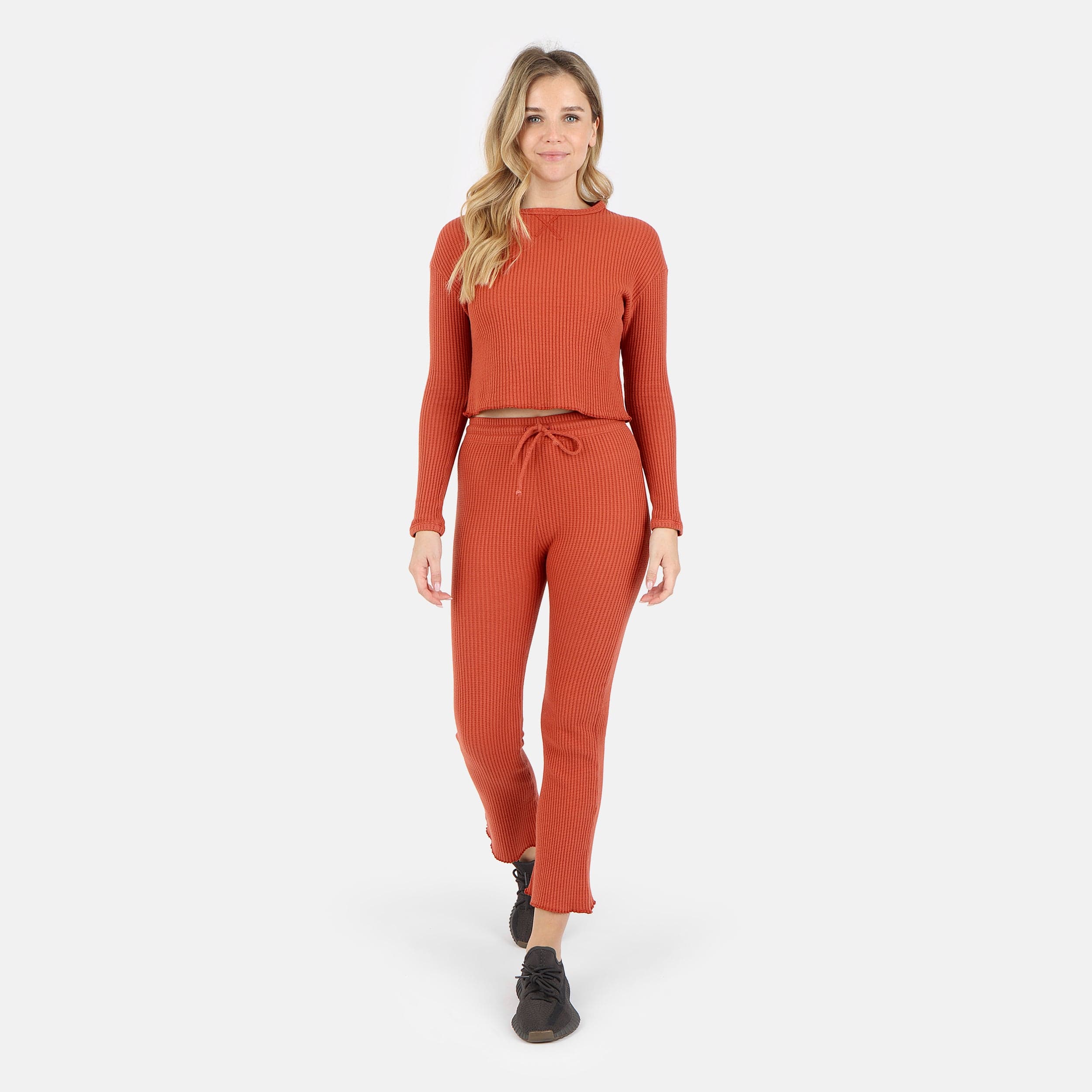 Lezat Pullover Fiona Organic Cotton Waffle Thermal Pullover Top - Brick