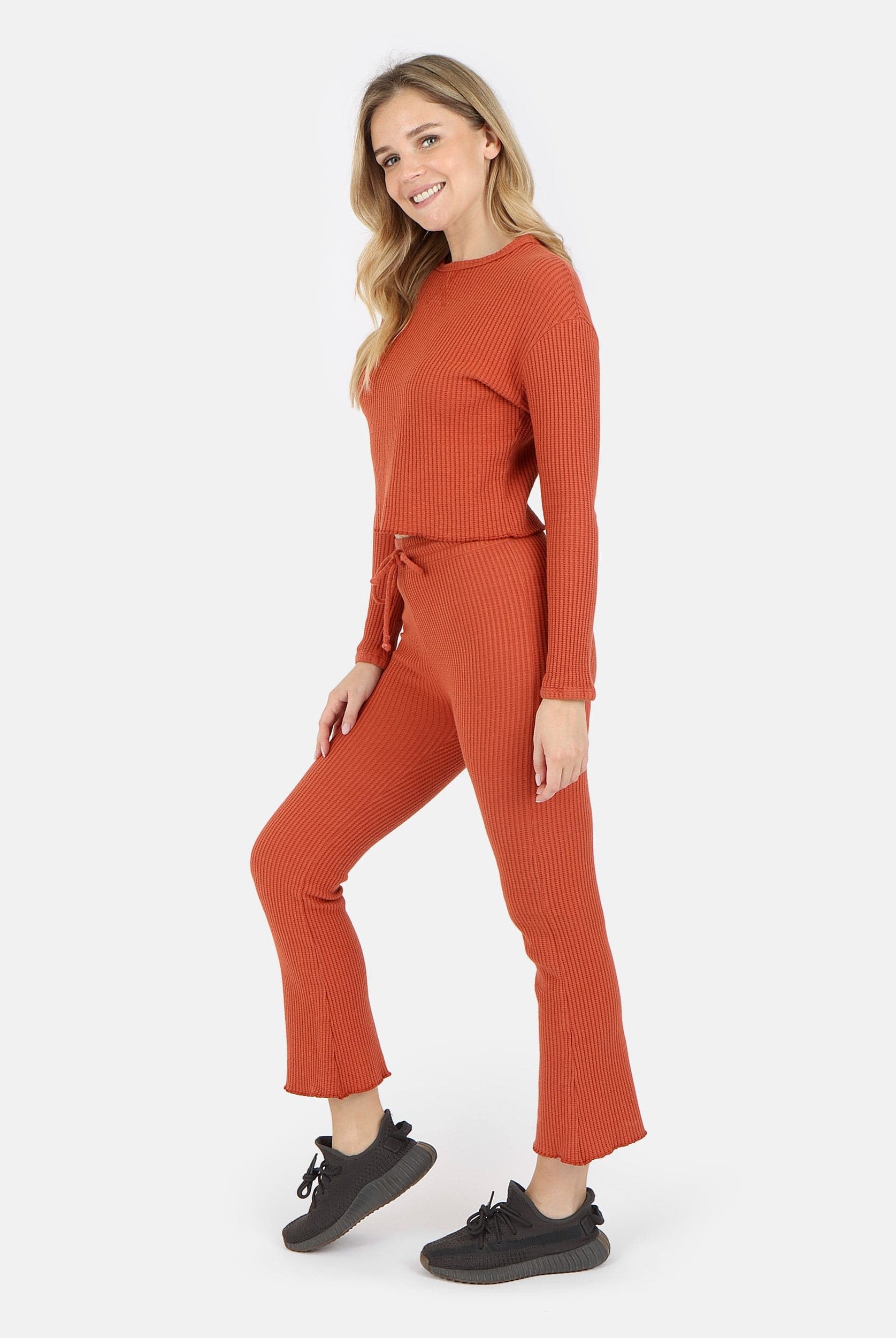 Lezat Pullover Fiona Organic Cotton Waffle Thermal Pullover Top - Brick