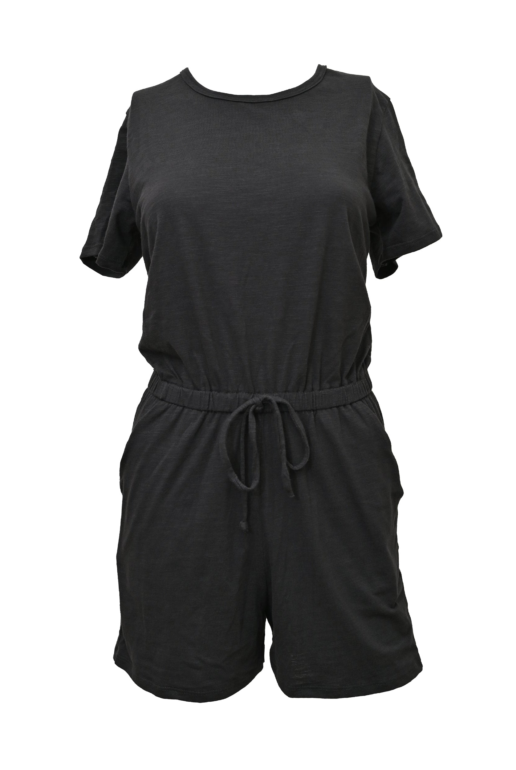 Lezat Rompers Sandy Short Sleeve Drawstring Romper - Black