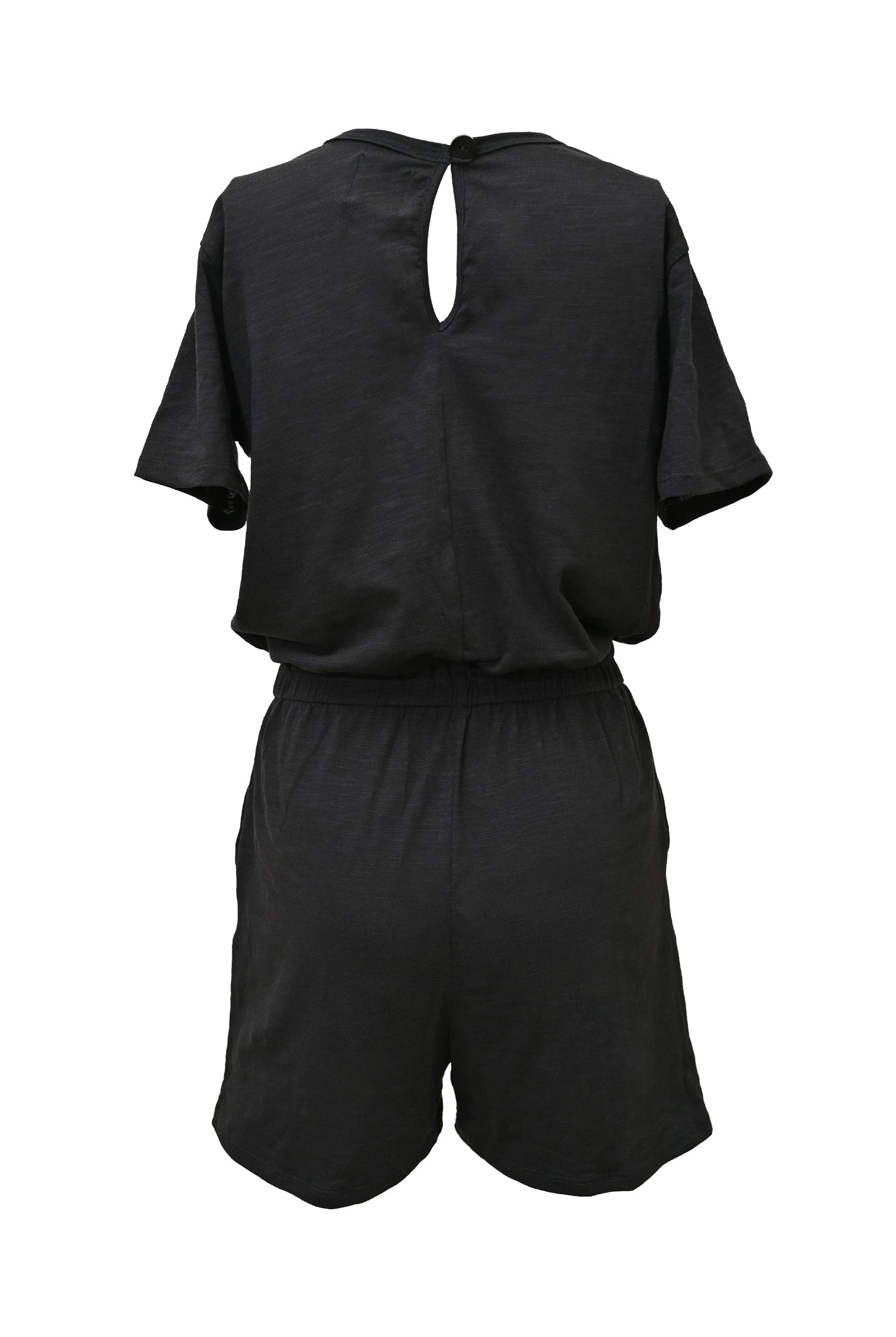 Lezat Rompers Sandy Short Sleeve Drawstring Romper - Black