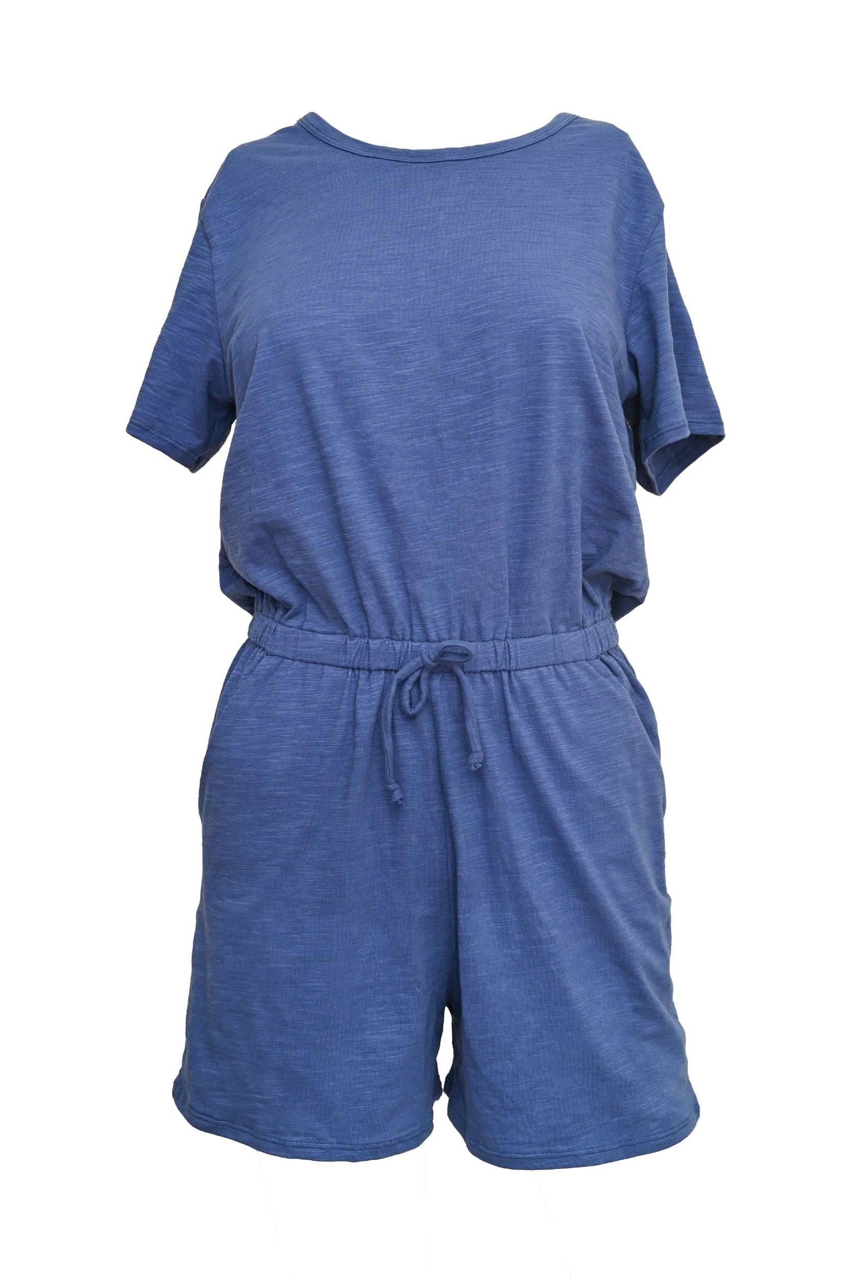Lezat Rompers Sandy Short Sleeve Drawstring Romper - Denim