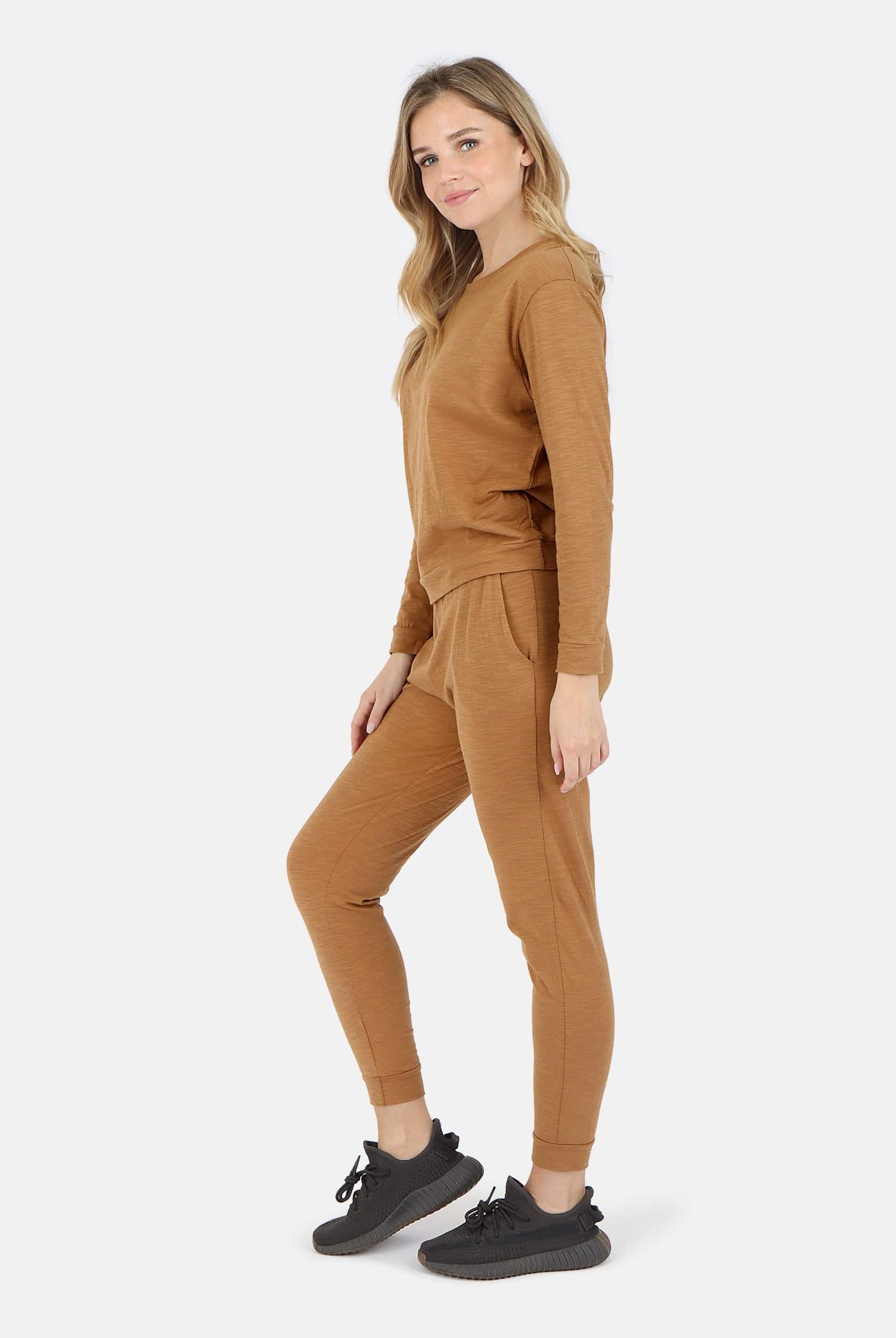 Lezat Tank Tegan Cotton Long Sleeve Pullover - Camel