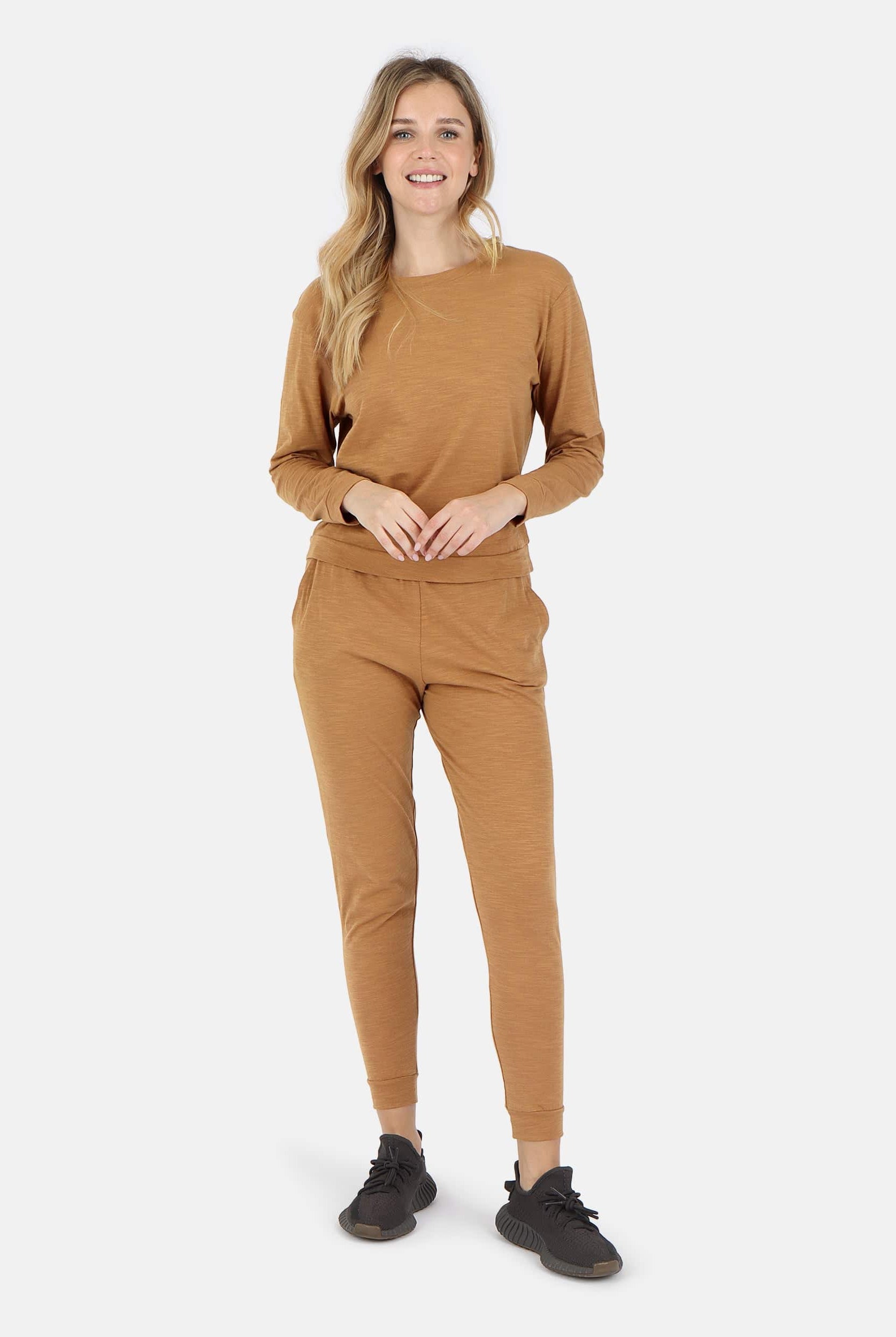 Lezat Tank Tegan Cotton Long Sleeve Pullover - Camel