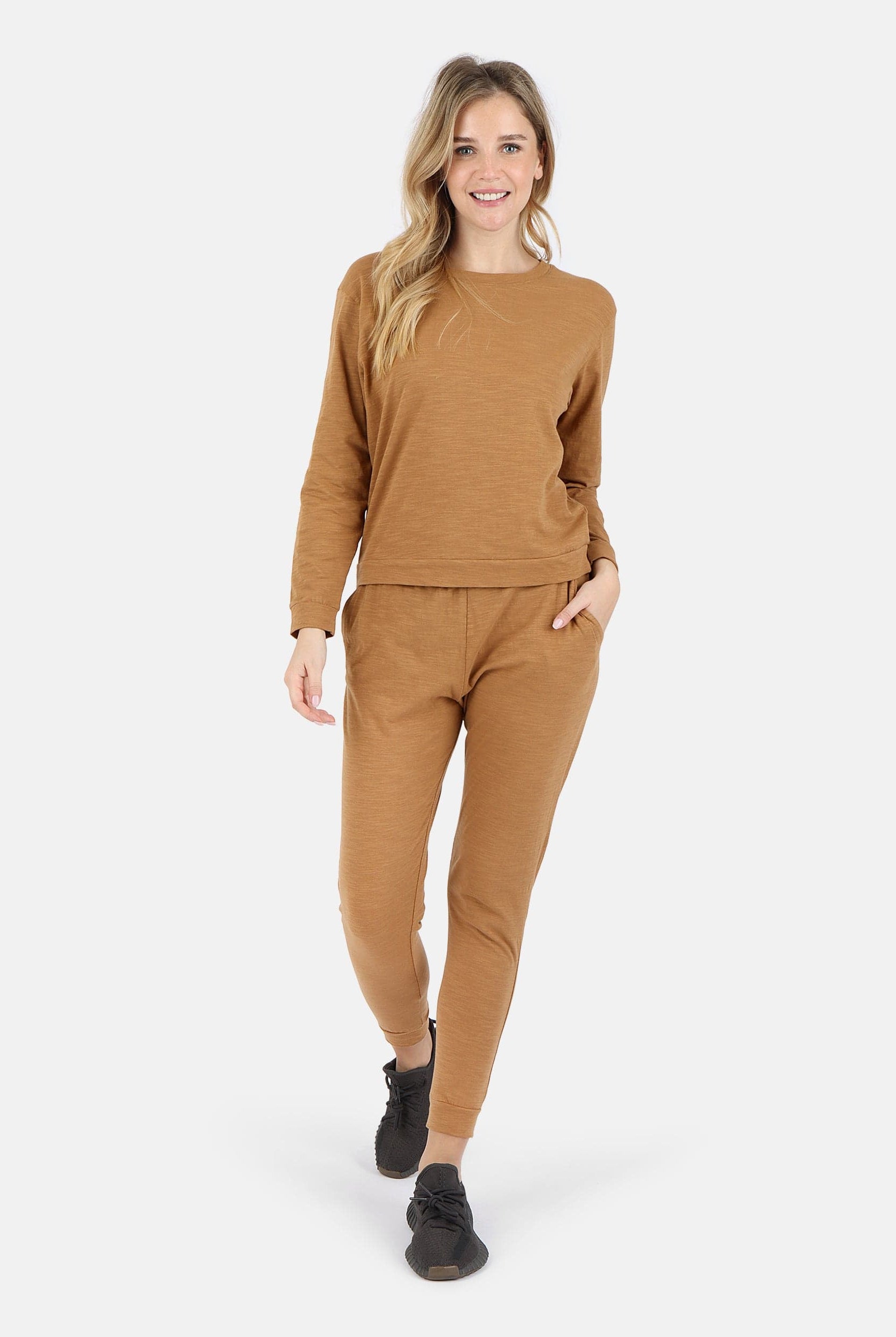 Lezat Tank Tegan Cotton Long Sleeve Pullover - Camel