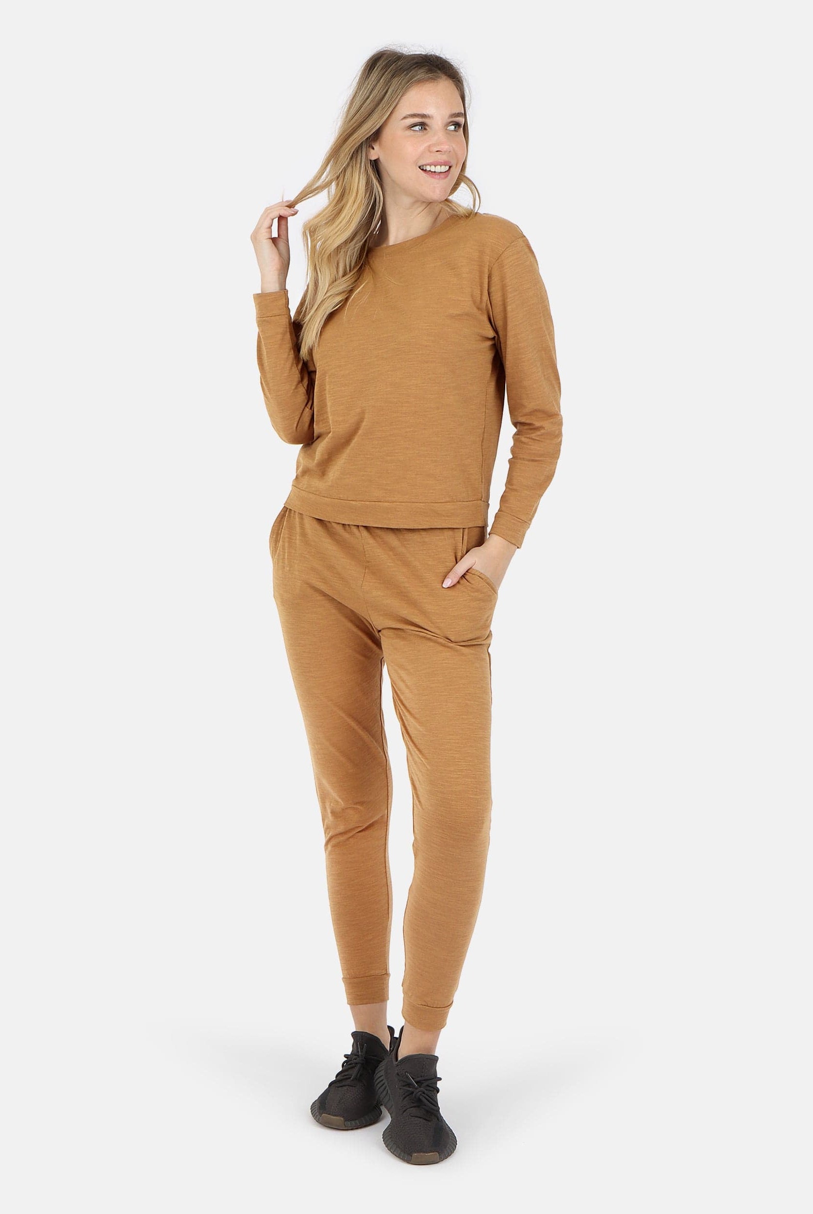 Lezat Tank Tegan Cotton Long Sleeve Pullover - Camel