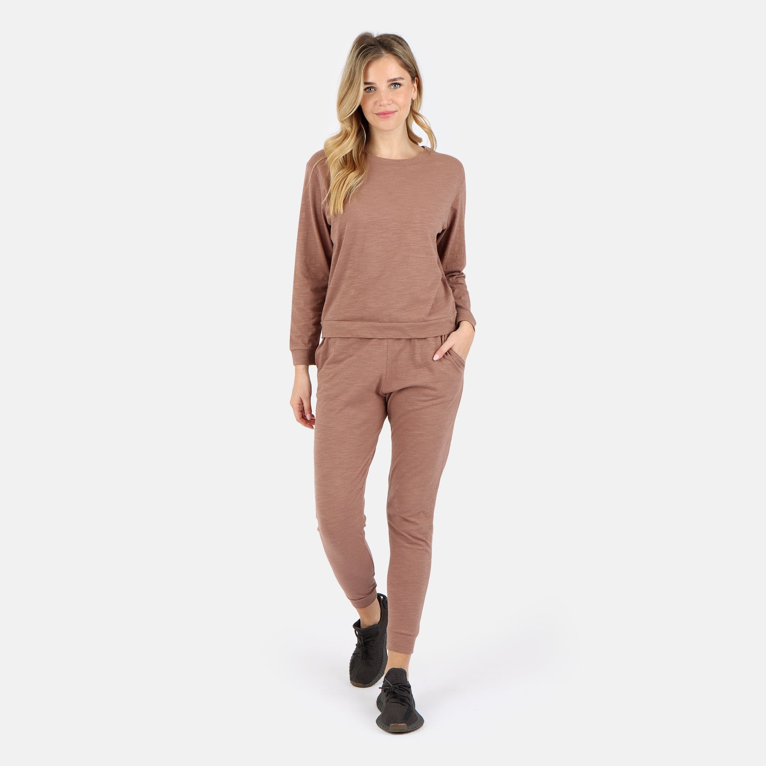 Lezat Tank Tegan Cotton Long Sleeve Pullover - Cocoa