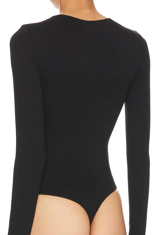 Lezat Bodysuit Porta Long Sleeve Cutout Organic Cotton Bodysuit - Black