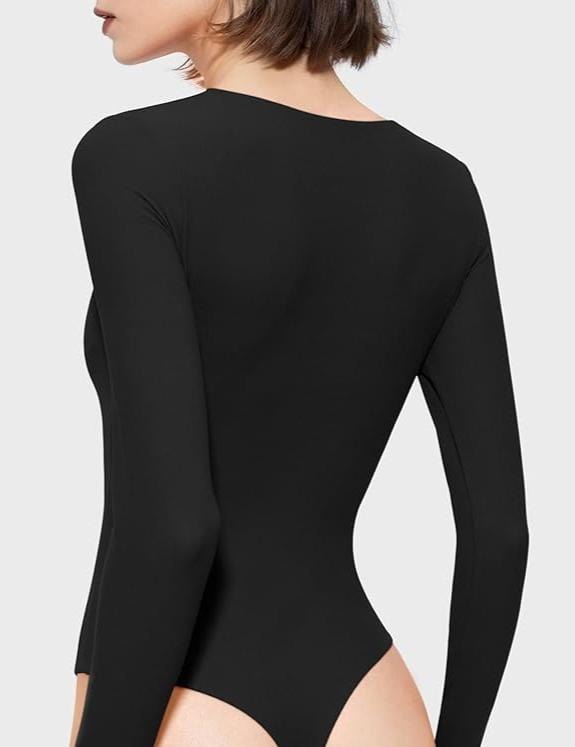Lezat Bodysuit Whitney Cotton Long Sleeve Cutout Twist Bodysuit - Black