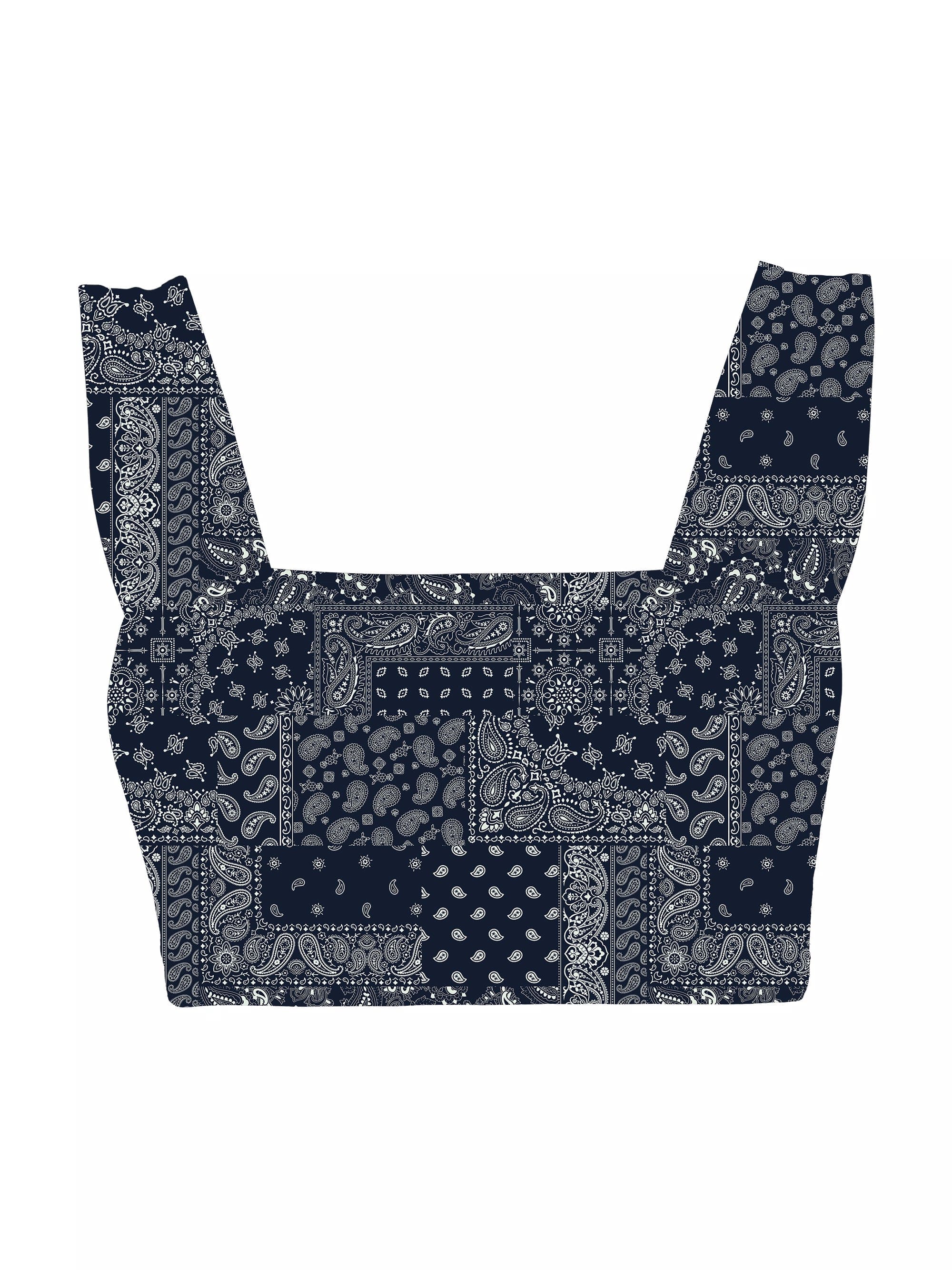 Lezat Bra Blue Paisley / XS Square Neck Organic Cotton Sports Bra