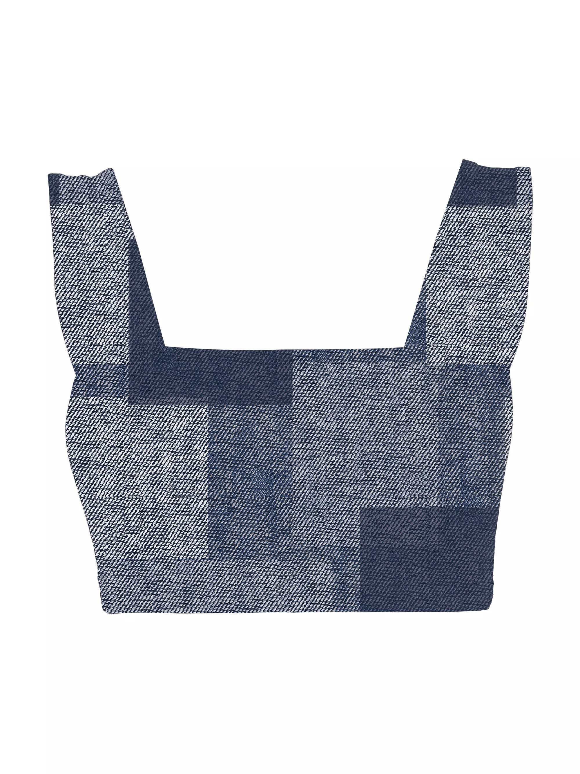 Lezat Bra Denim Patchwork / XS Square Neck Organic Cotton Sports Bra