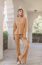 Lezat Drawstring Pant Jules Waffle Knit Organic Cotton Drawstring Pant - Iced Coffee