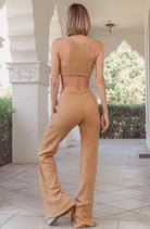 Lezat Drawstring Pant Jules Waffle Knit Organic Cotton Drawstring Pant - Iced Coffee