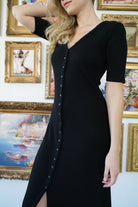 Lezat Dress Erin Rib Button Up Maxi Dress - Black