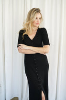 Lezat Dress Erin Rib Button Up Maxi Dress - Black