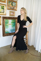 Lezat Dress Erin Rib Button Up Maxi Dress - Black