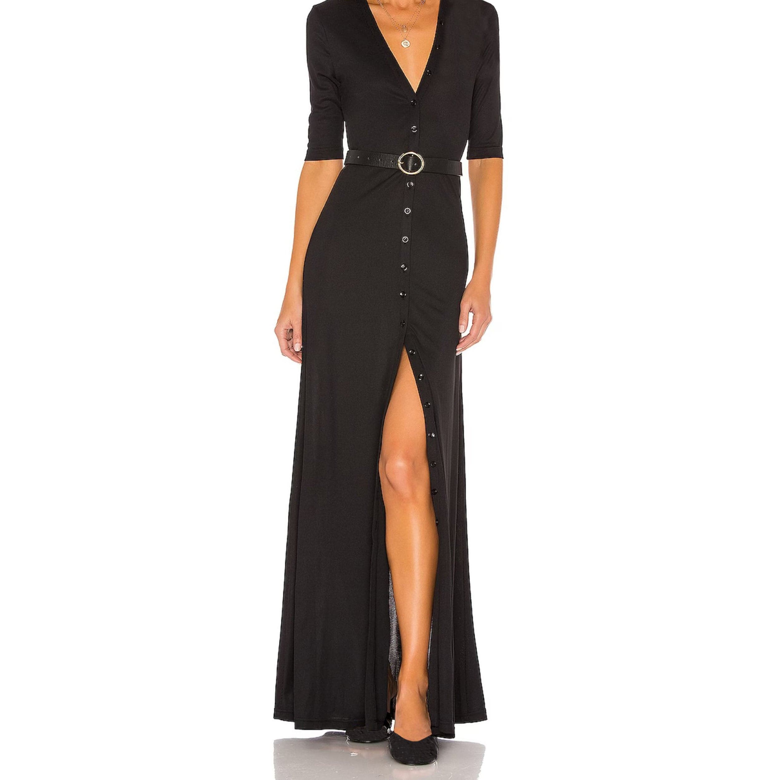 Lezat Dress Erin Rib Button Up Maxi Dress - Black