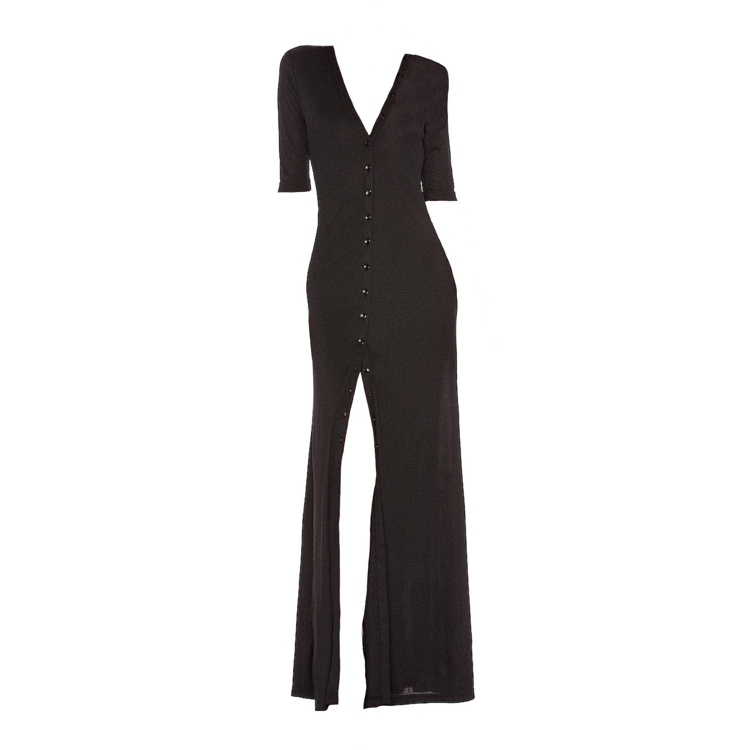 Lezat Dress Erin Rib Button Up Maxi Dress - Black