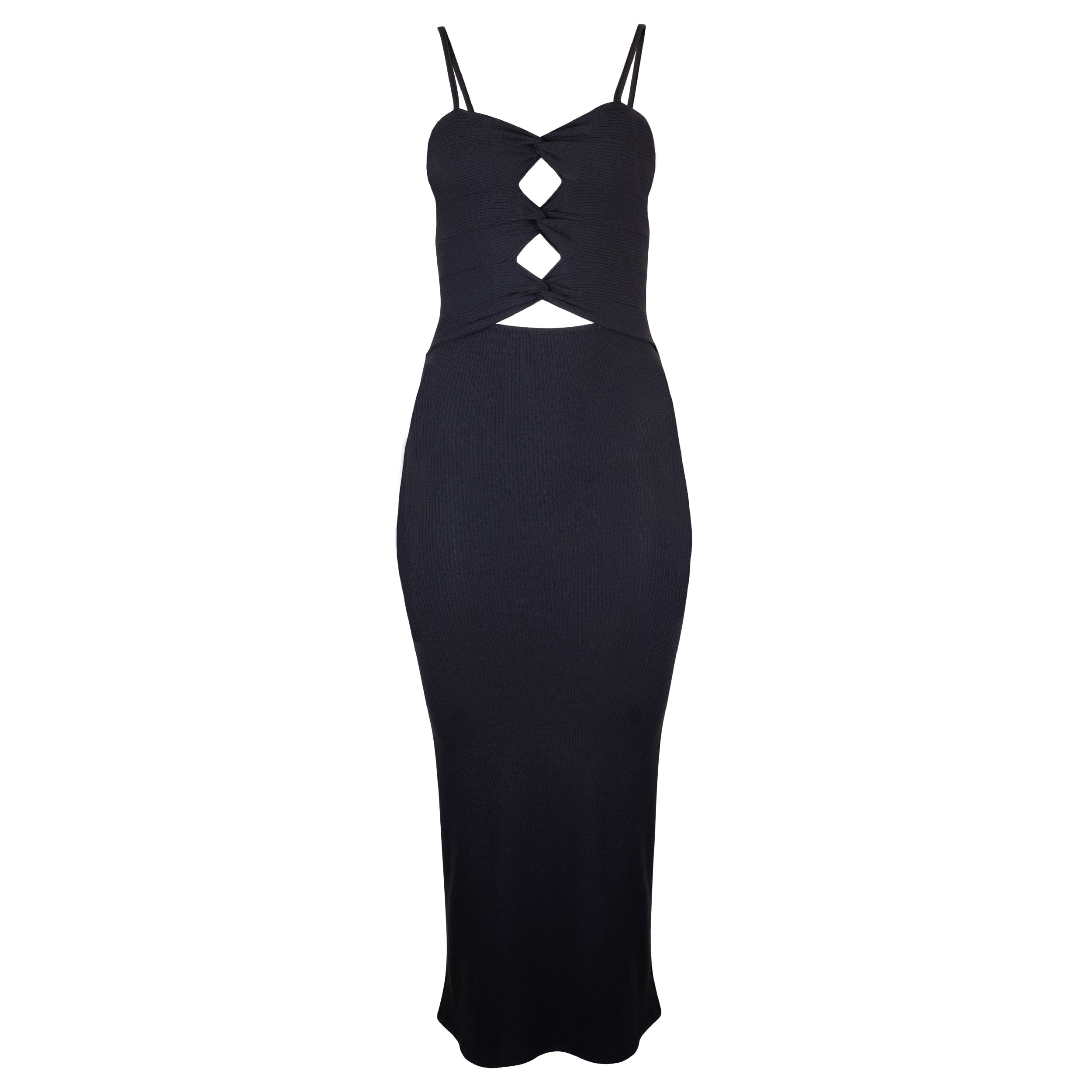 Lezat Dress Heidi Cutout Detail Ribbed Maxi Dress - Black