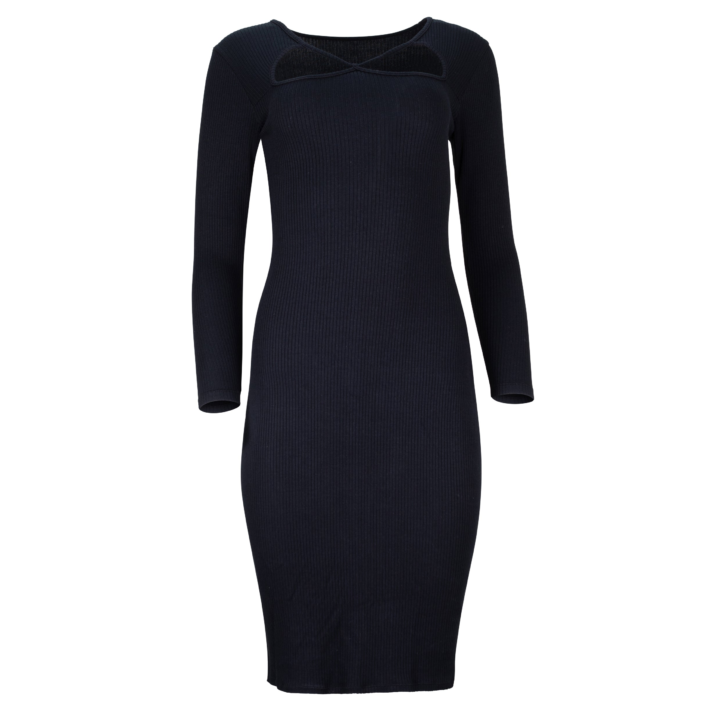 Lezat Dress Jenny Long Sleeve Cutout Midi Rib Dress - Black