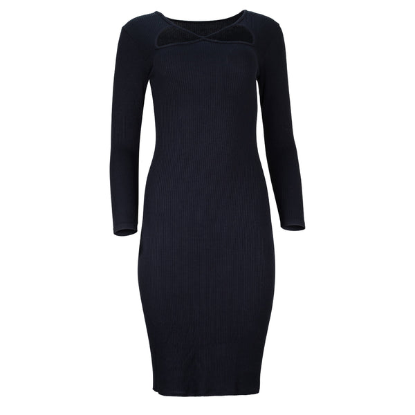 strapless open back dress Lezat Jenny Long Sleeve Cutout Midi Rib Dress - Black - Black