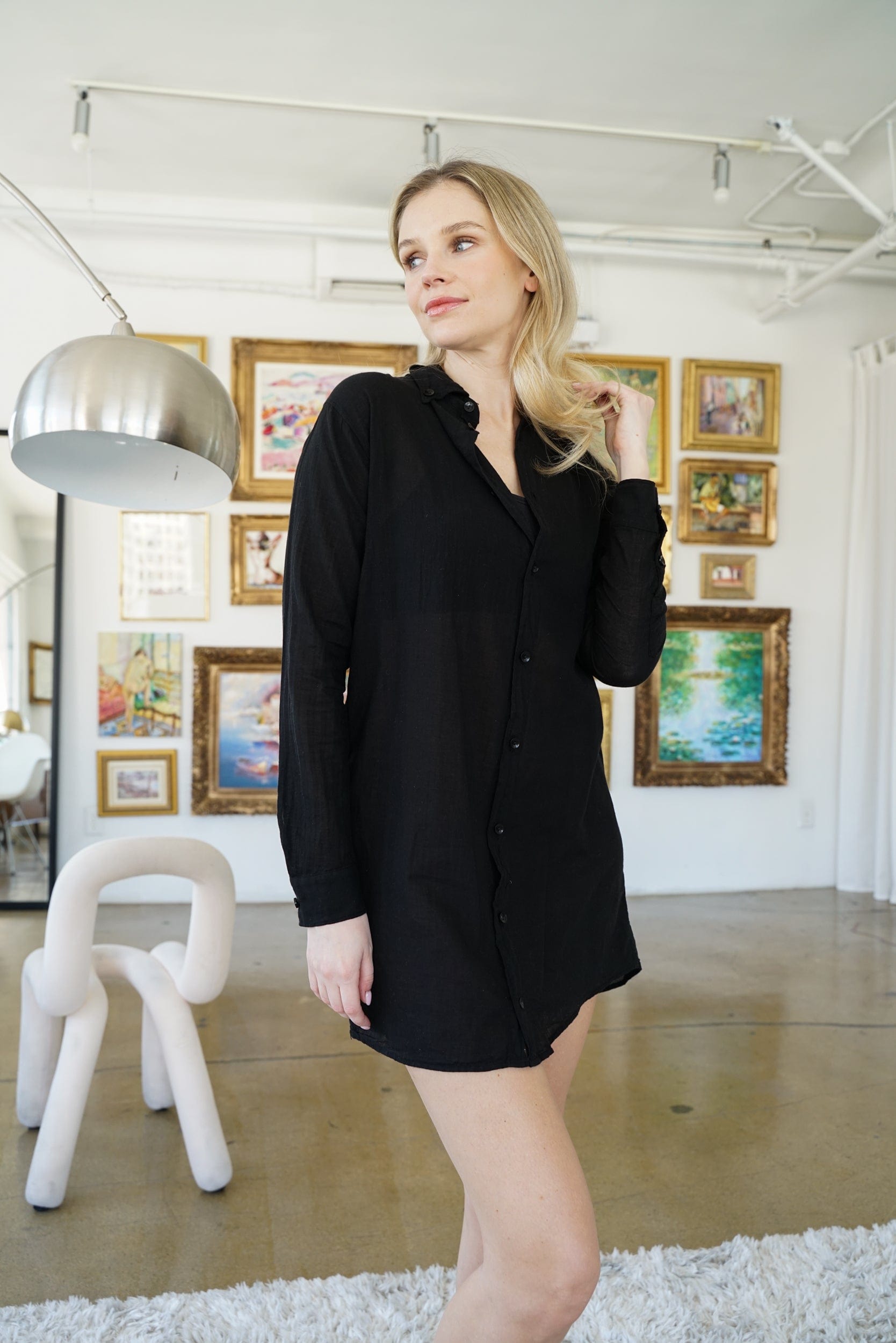 Lezat Dress Naomi Floral Linen Tunic Blouse - Black