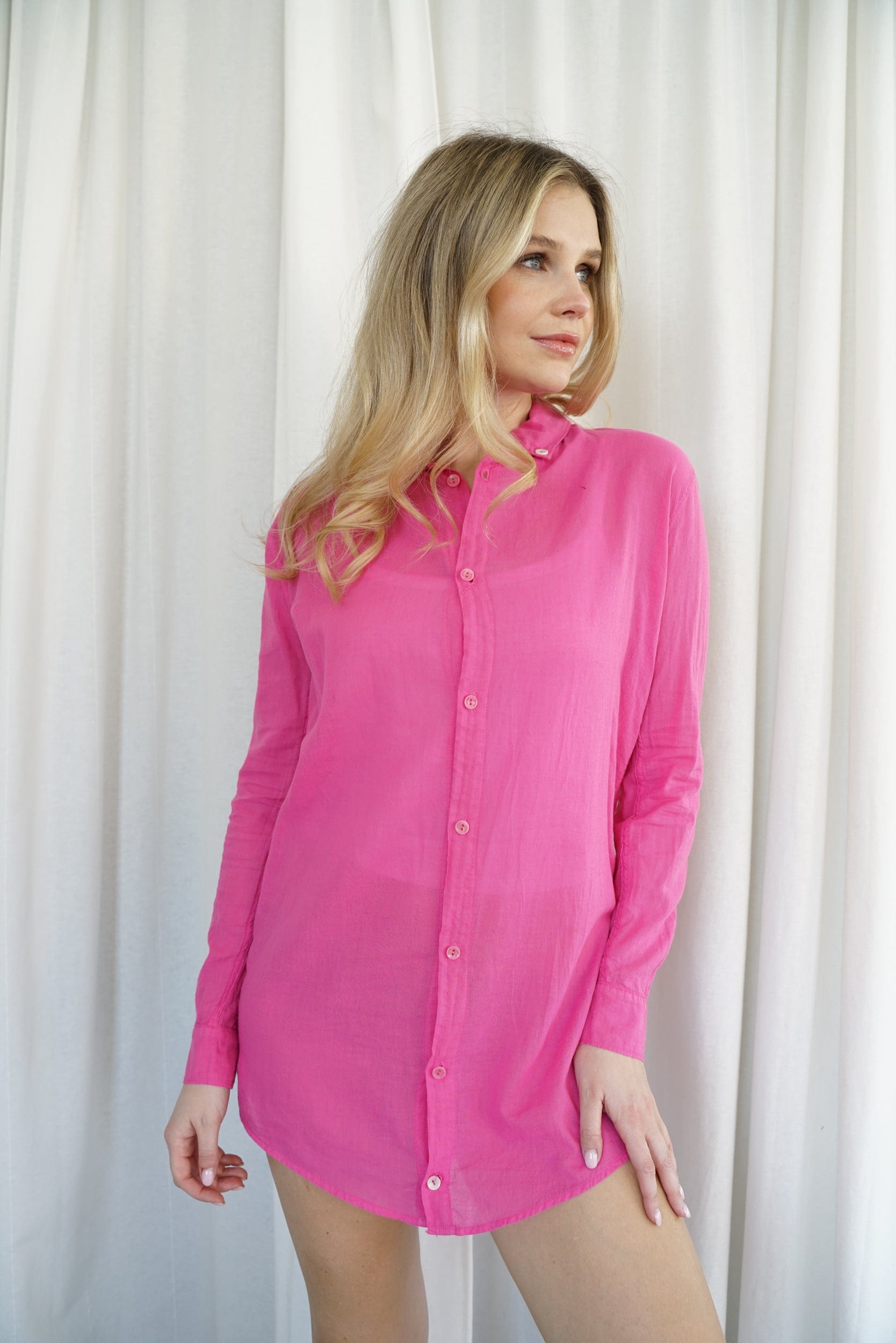 Lezat Dress Naomi Floral Linen Tunic Blouse - Pink Aster