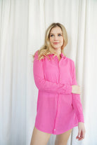 Lezat Dress Naomi Floral Linen Tunic Blouse - Pink Aster