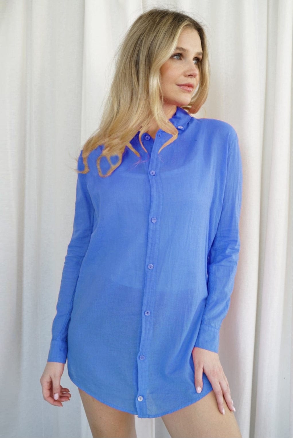 Lezat Dress Naomi Linen Tunic Blouse - Glacier