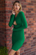 Lezat Dress Nelly Front Cut Out Modal Mini Dress - Emerald
