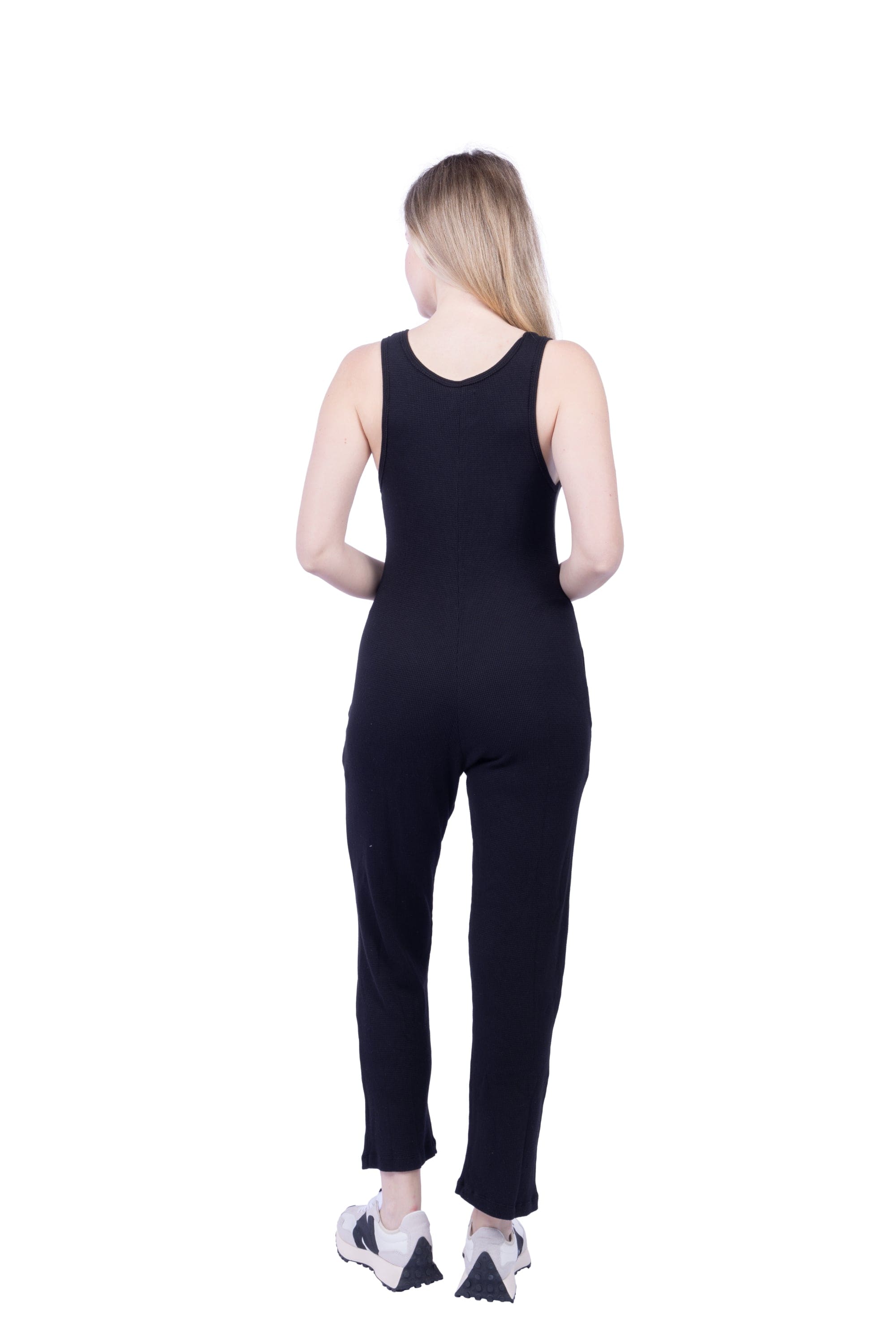 Lezat Jumpsuit Costa Organic Cotton Waffle Thermal Pocketed Jumpsuit - Black