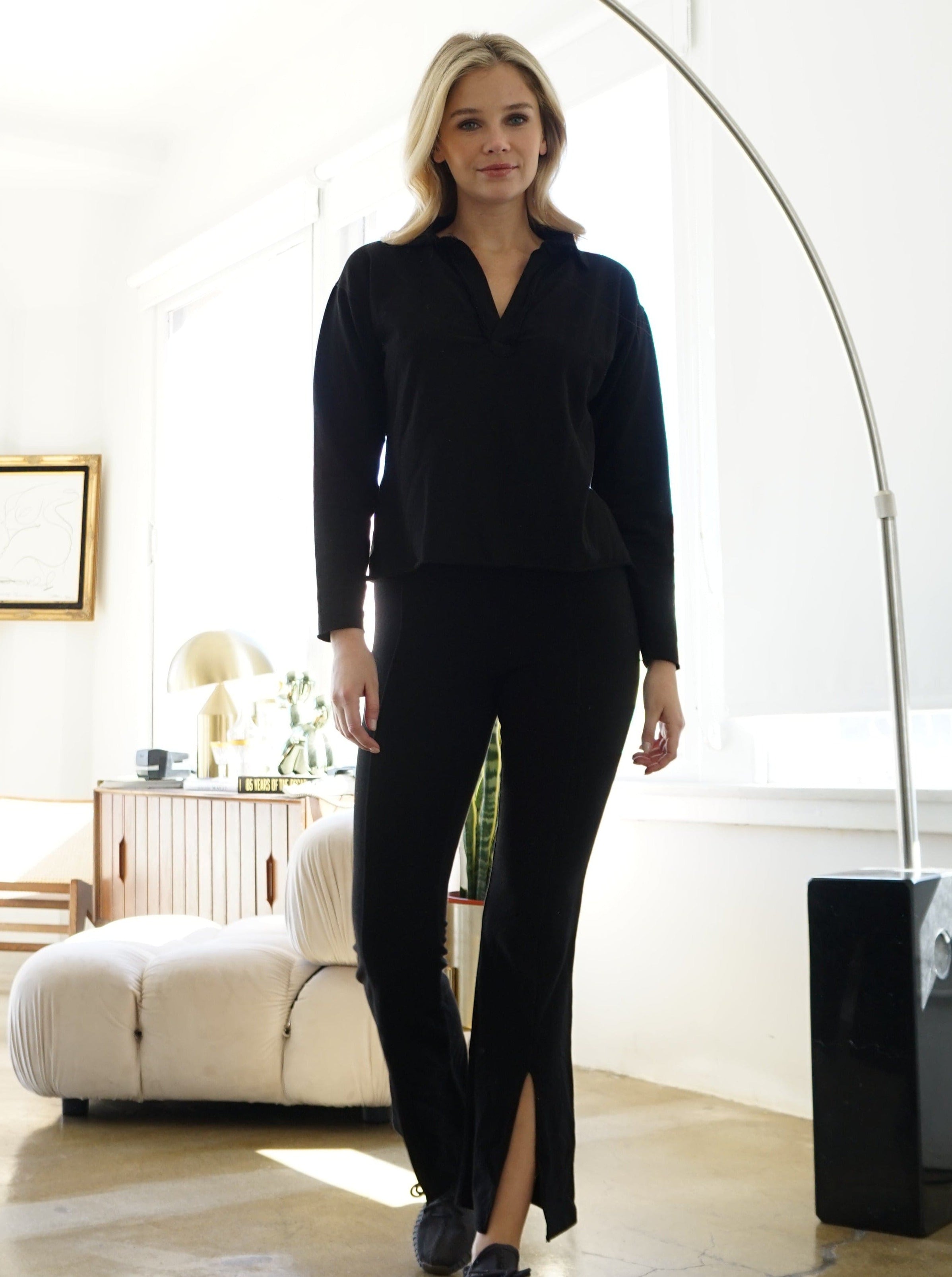 Lezat Pant Dana Cotton Split Front Hem Pant - Black