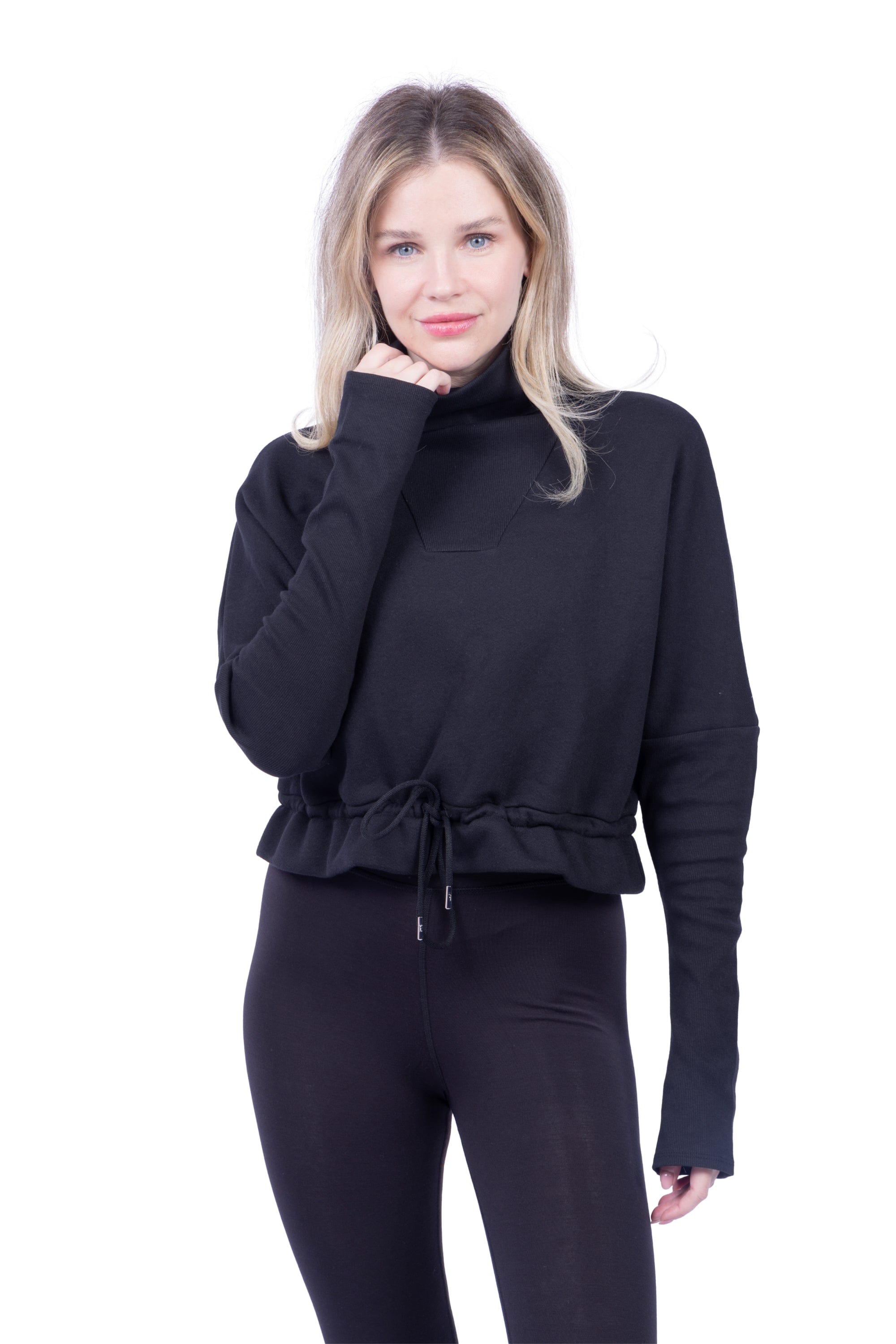 Lezat Pullover Britney Organic Cotton Roll-Neck Sweatshirt - Black