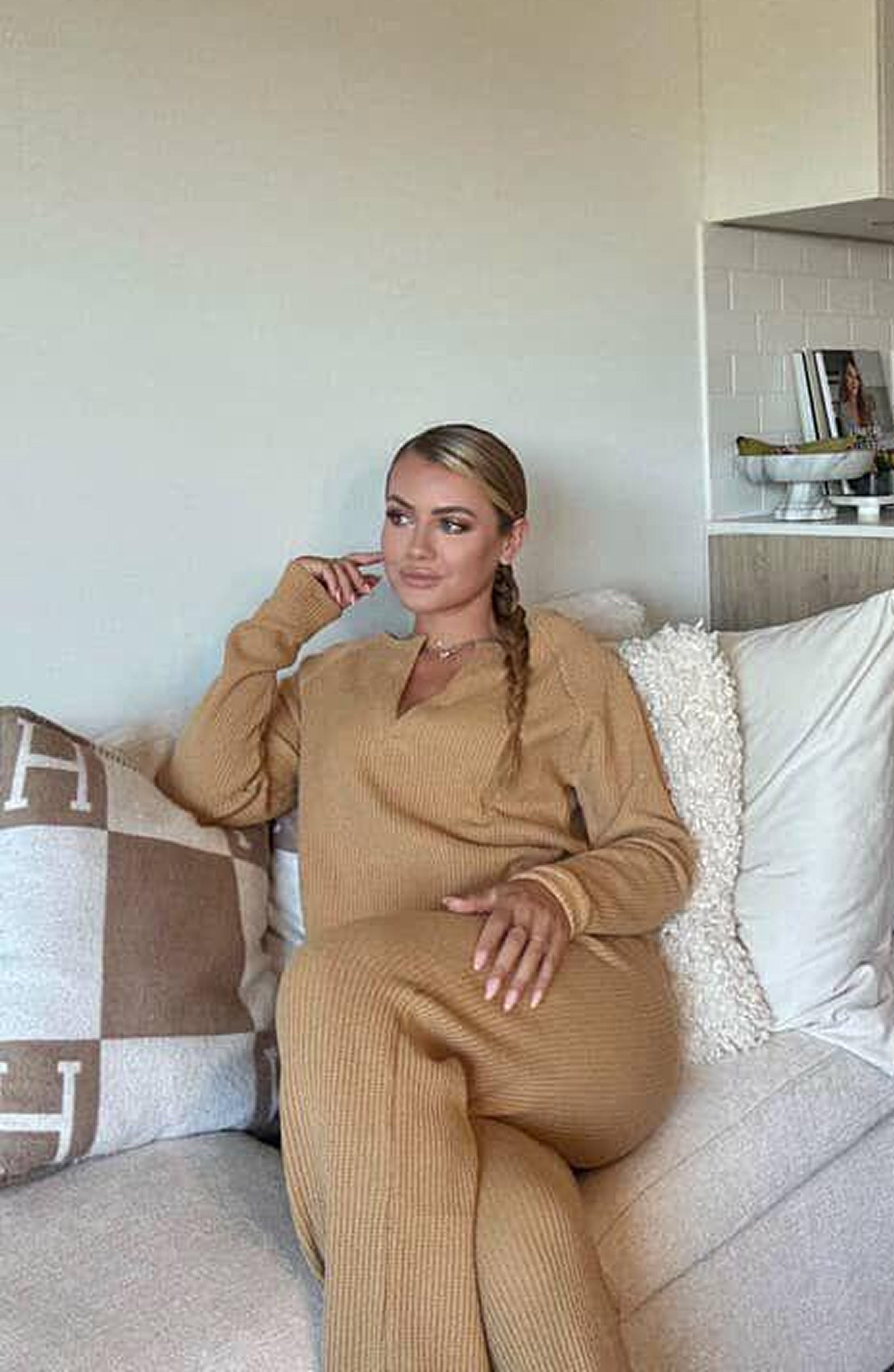 Lezat Pullover Jules Waffle Knit Organic Cotton V-Neck Pullover