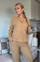 Lezat Pullover Jules Waffle Knit Organic Cotton V-Neck Pullover