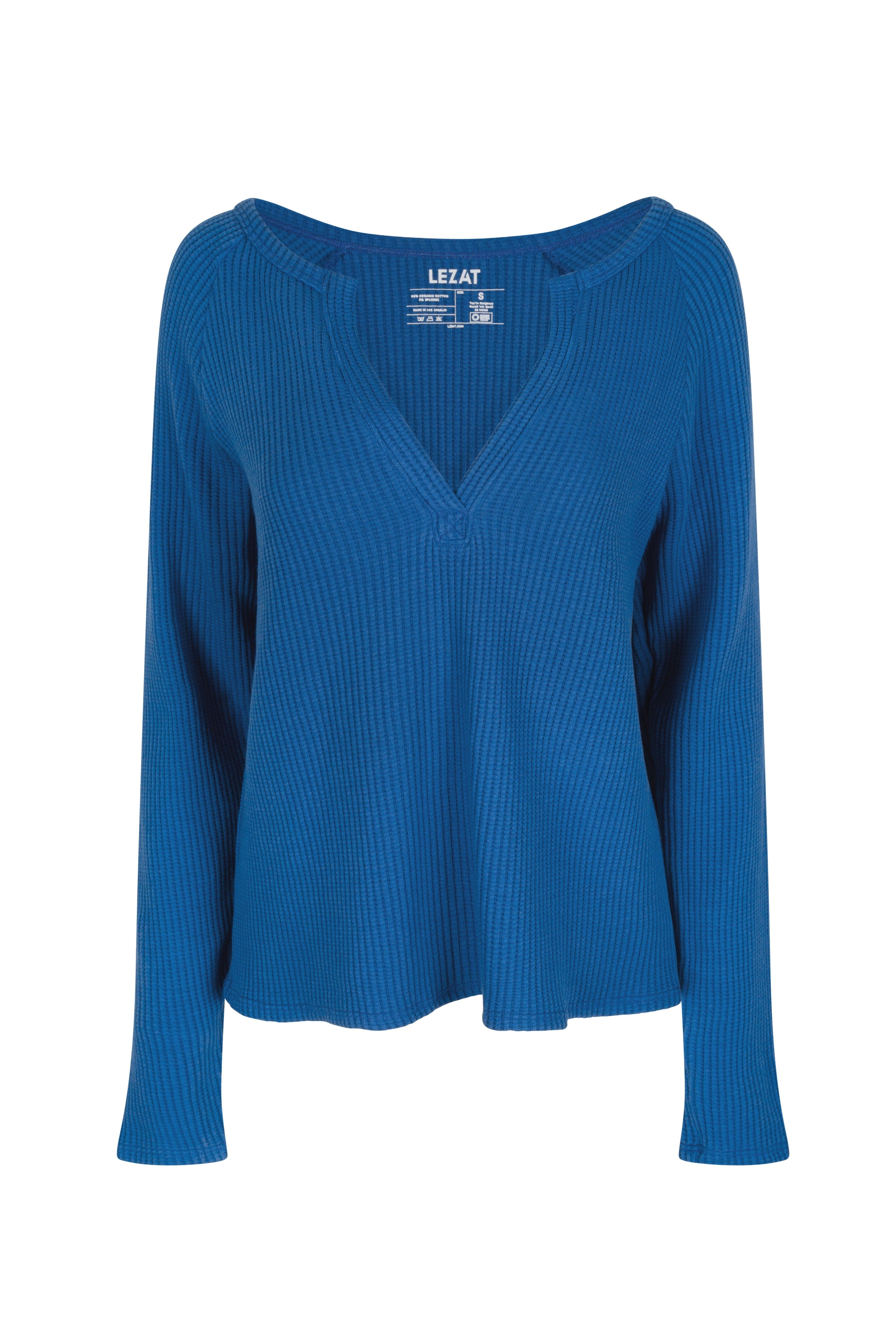 Lezat Pullover Marine / XS Jules Waffle Knit Organic Cotton V-Neck Pullover