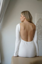 Lezat Rompers Jenna Long Sleeve Open Back Cotton Mini Dress - Ivory