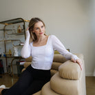 Lezat Sweatpants Hailey Mesh and Cotton Long Sleeve Top - Blanc