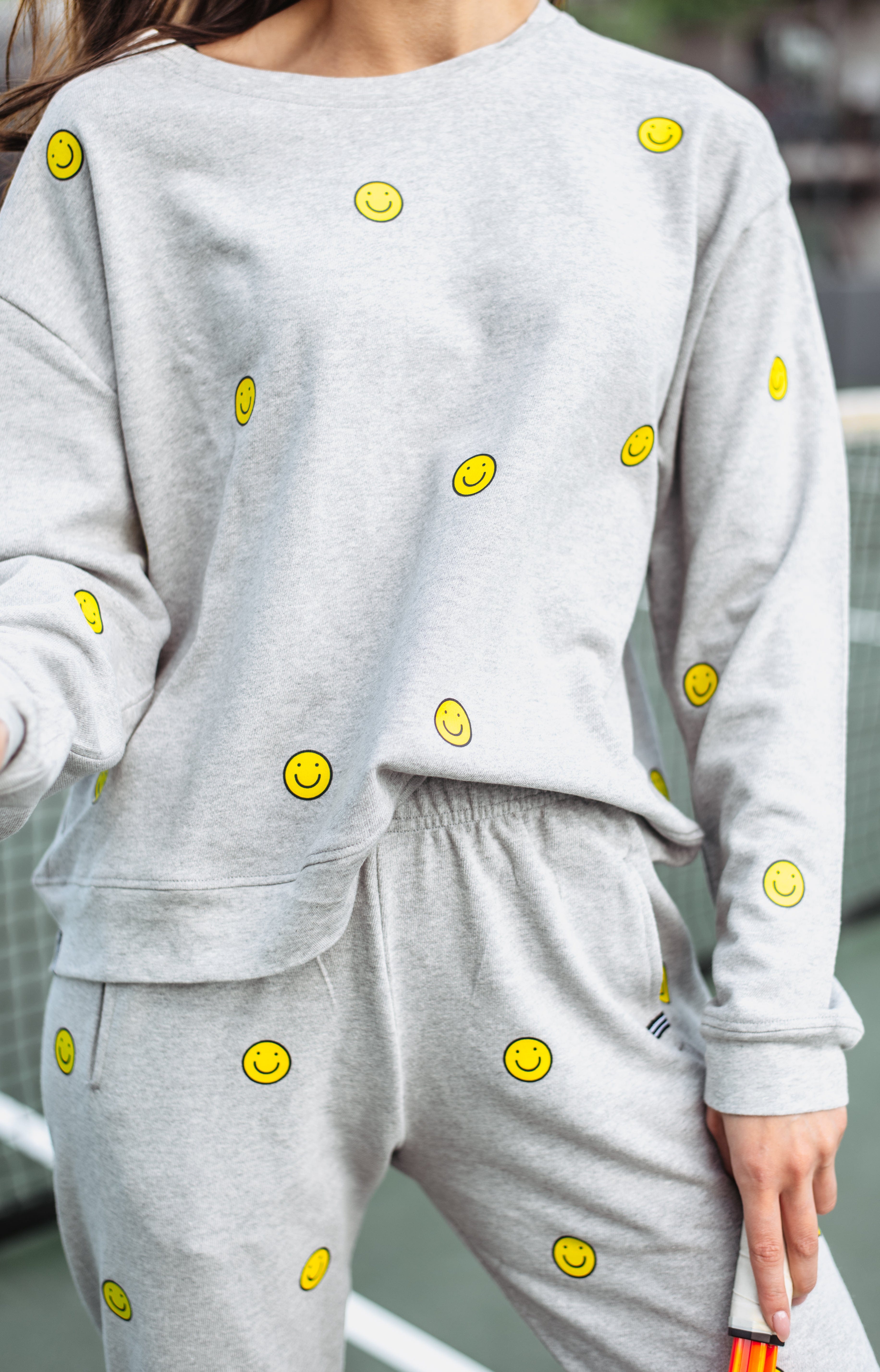 Lezat Sweatshirt Smile Crewneck Oversized Cotton Sweatshirt