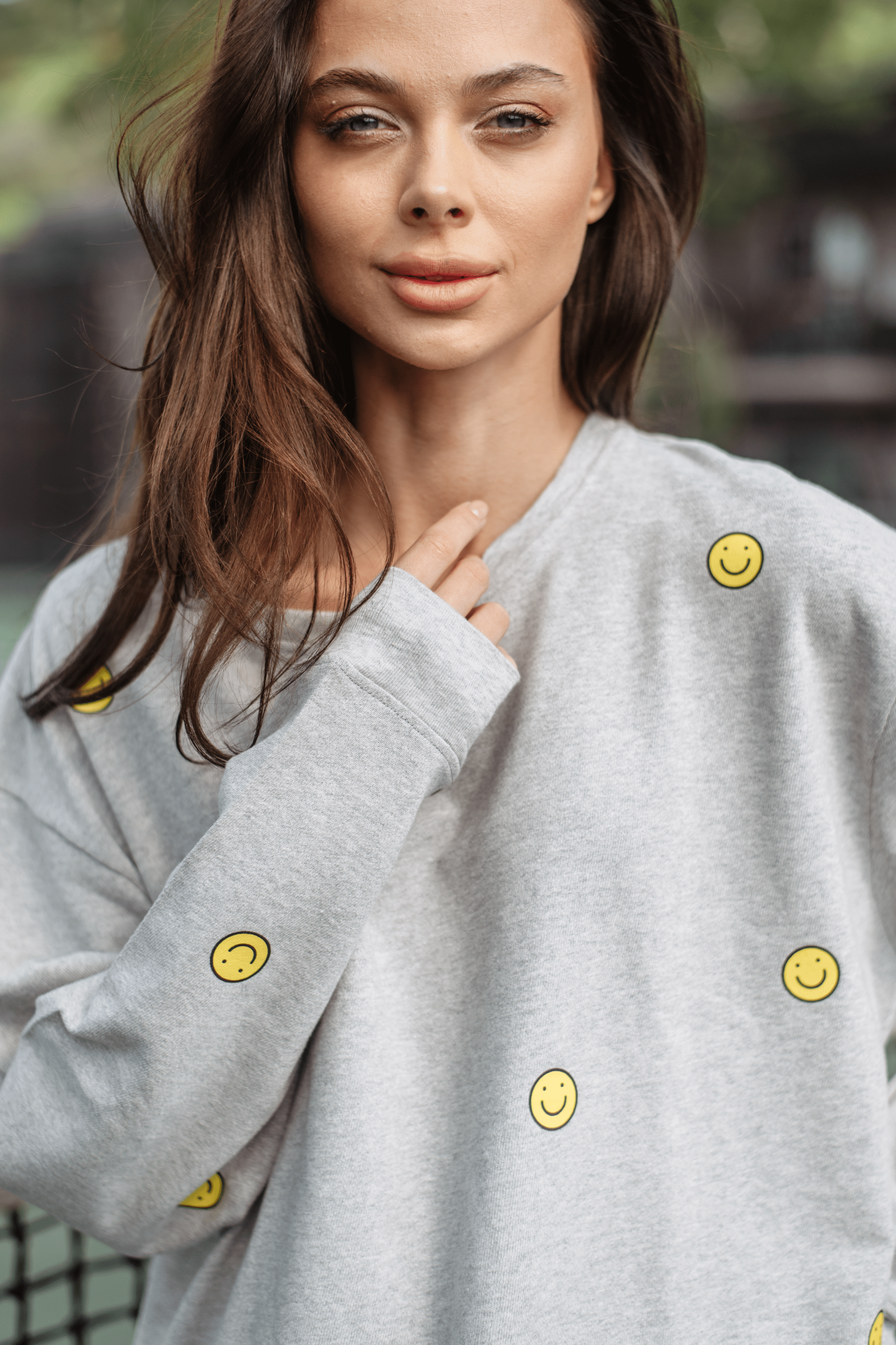 Lezat Sweatshirt Smile Crewneck Oversized Cotton Sweatshirt
