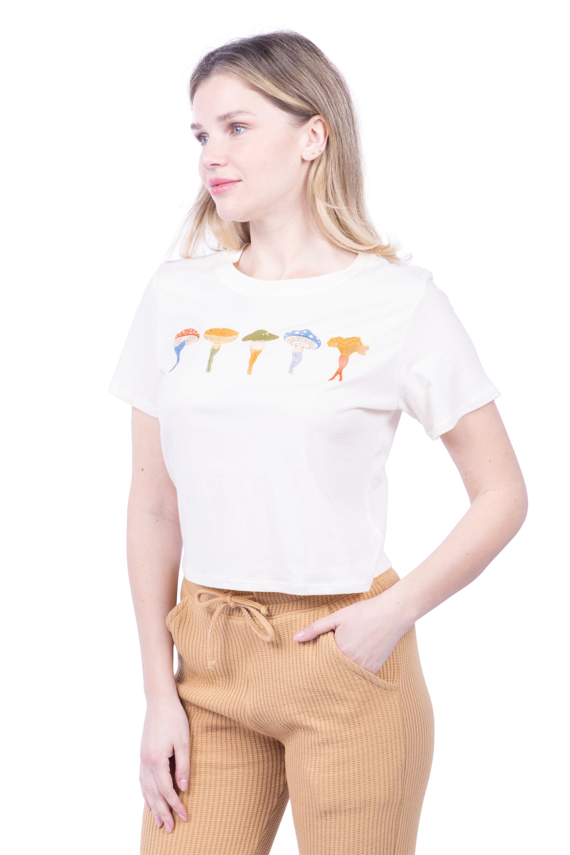 Lezat T-Shirt Cropped Everyday Organic Cotton Tee - Shrooms
