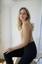 Lezat Top Hailey Mesh and Cotton Long Sleeve Top - Latte